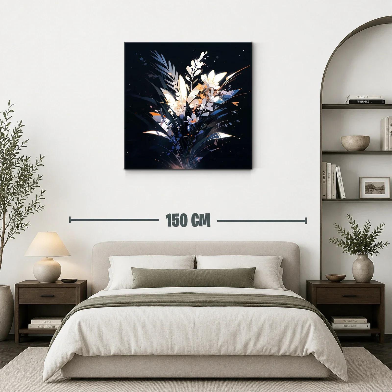 Cuadro moderno con ramo floral iluminado sobre fondo oscuro — miniatura 3