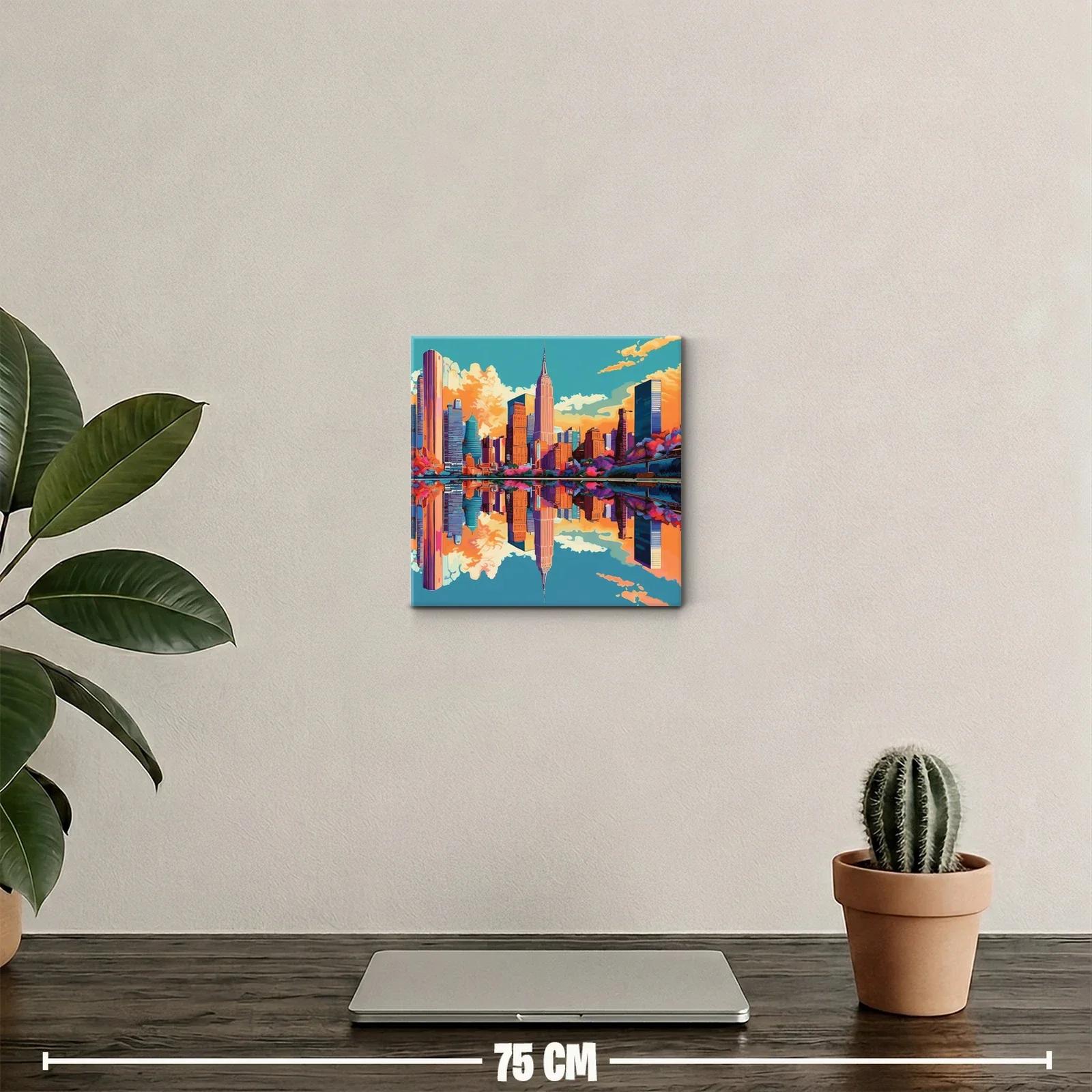 Paisaje urbano vibrante con reflejo en el agua — miniatura 2