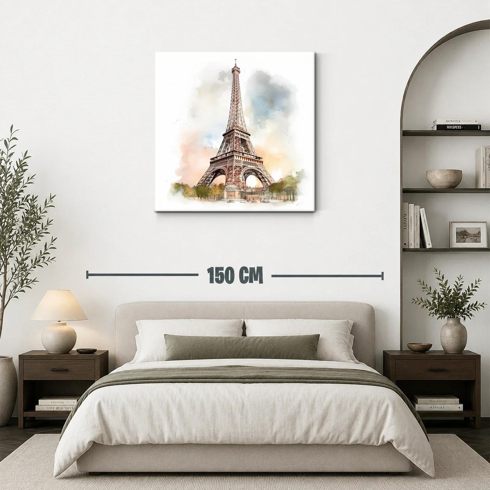 Cuadro Torre Eiffel con acuarela en tonos cálidos y suaves — miniatura 3