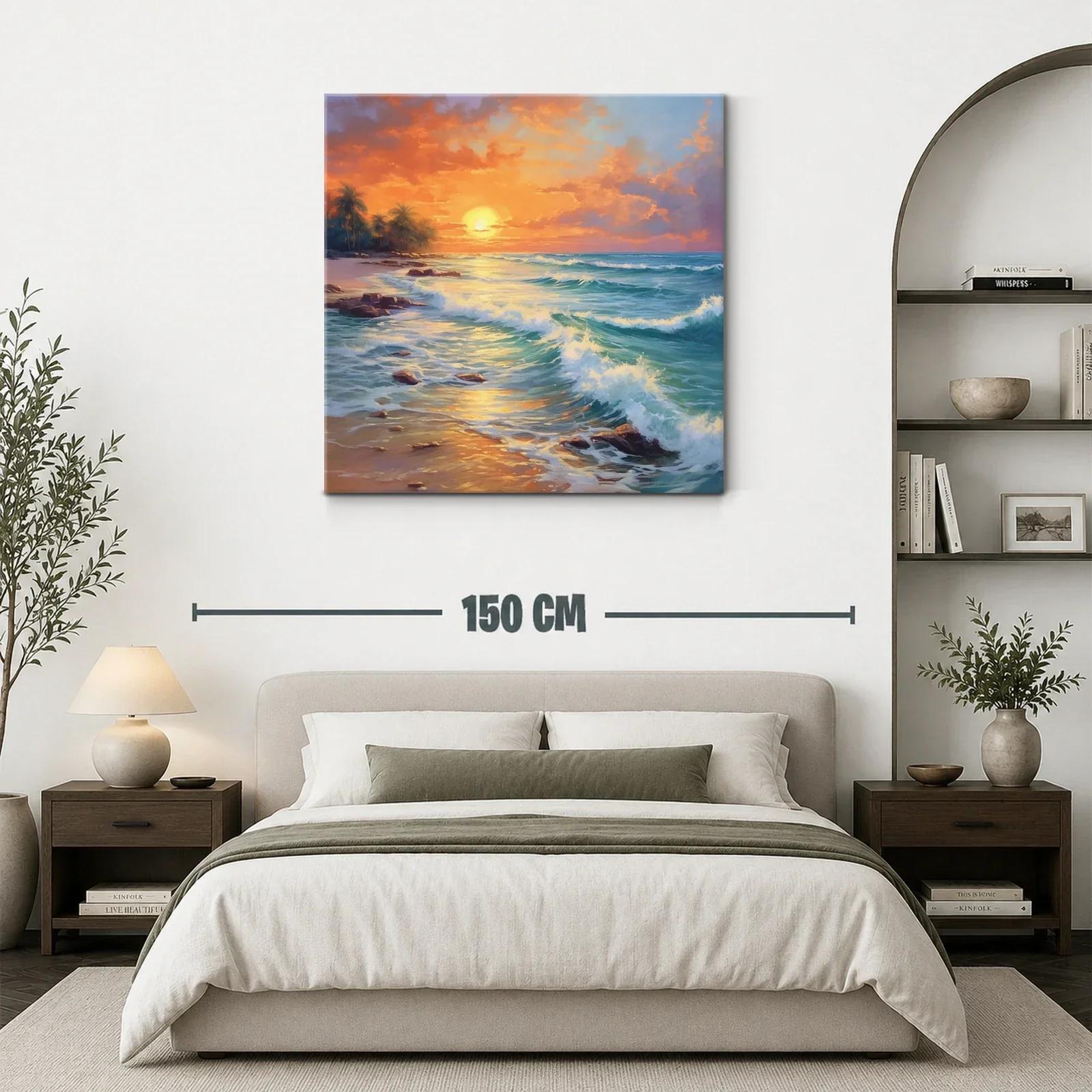 Atardecer con olas y palmeras en la playa tropical — miniatura 3