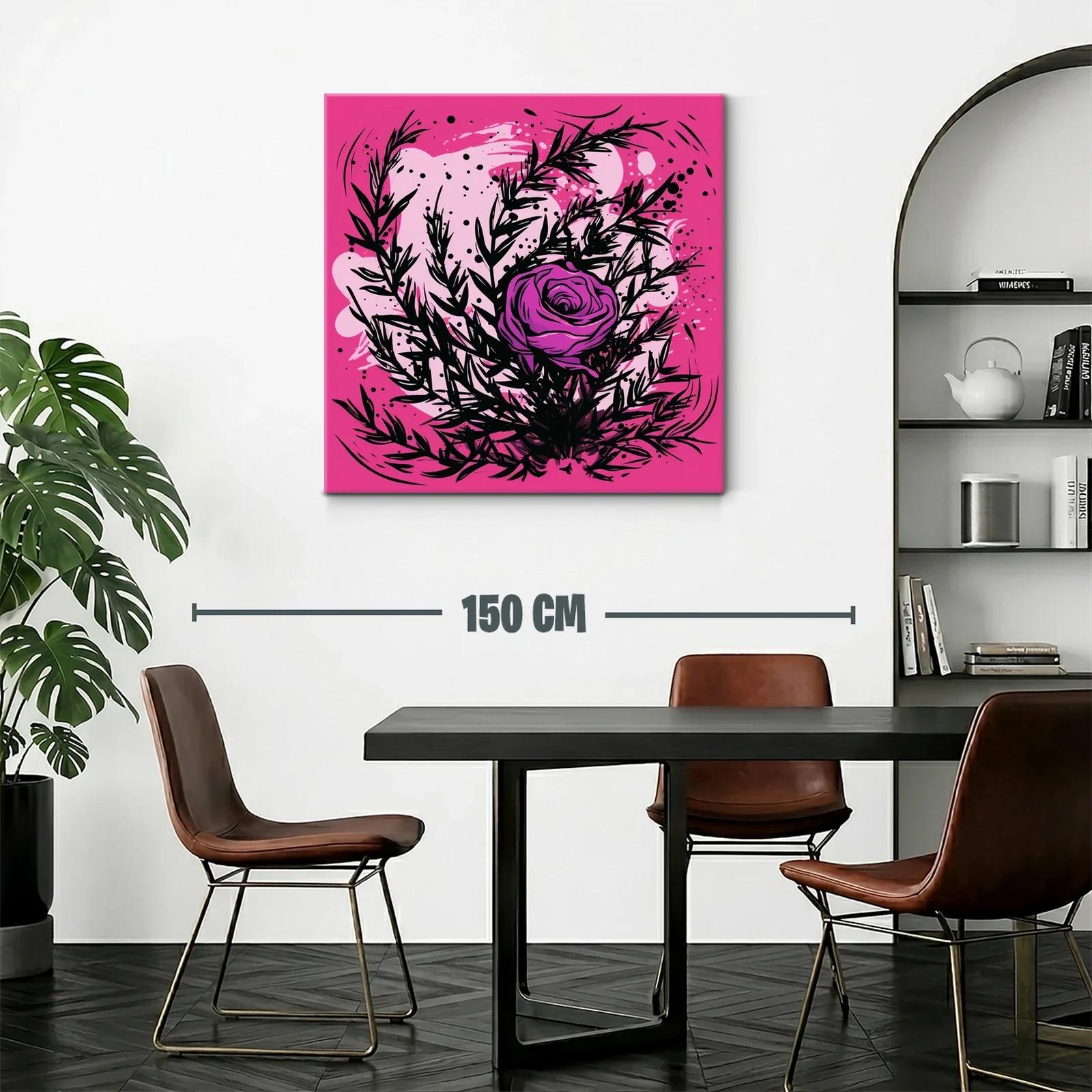 Rosa vibrante con follaje negro sobre fondo rosa intenso — miniatura 2