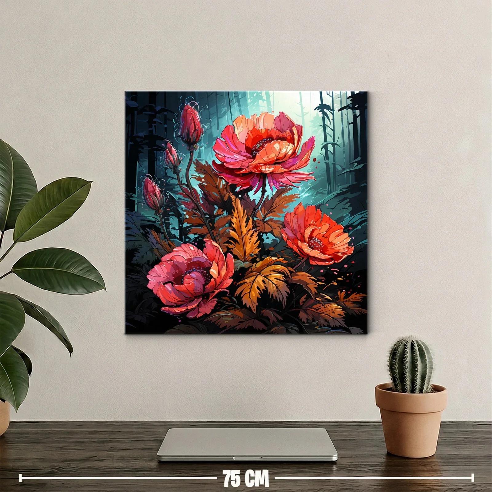 Flores vibrantes en contraste con bosque nocturno — miniatura 2