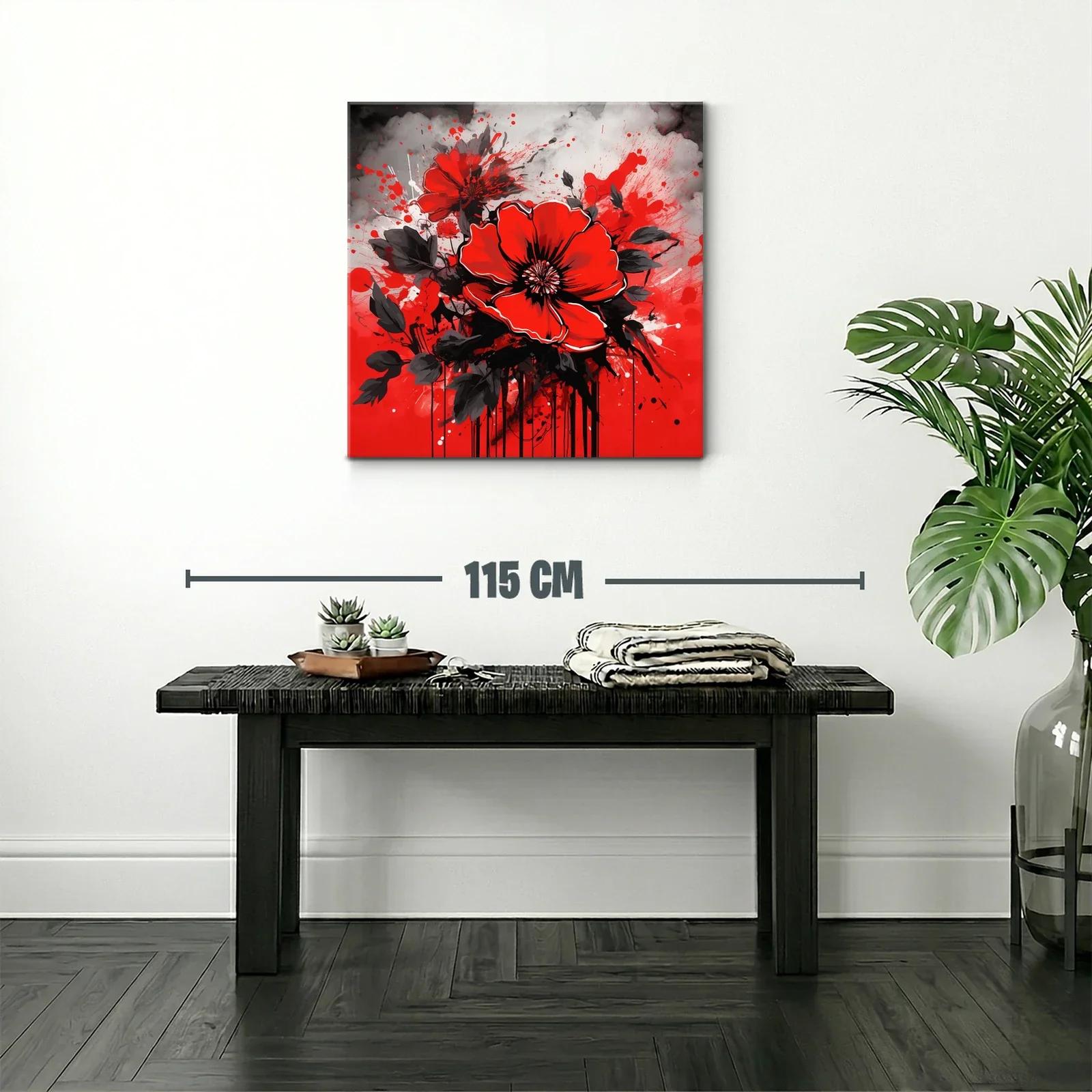 Impactante cuadro de flores rojas con fondo abstracto gris — miniatura 2