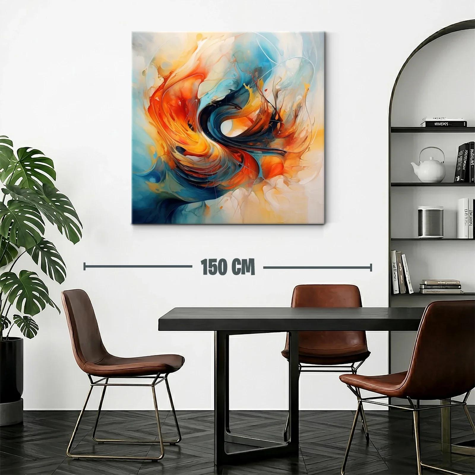 Cuadro abstracto con vibrantes tonos cálidos y fríos en movimiento — miniatura 2