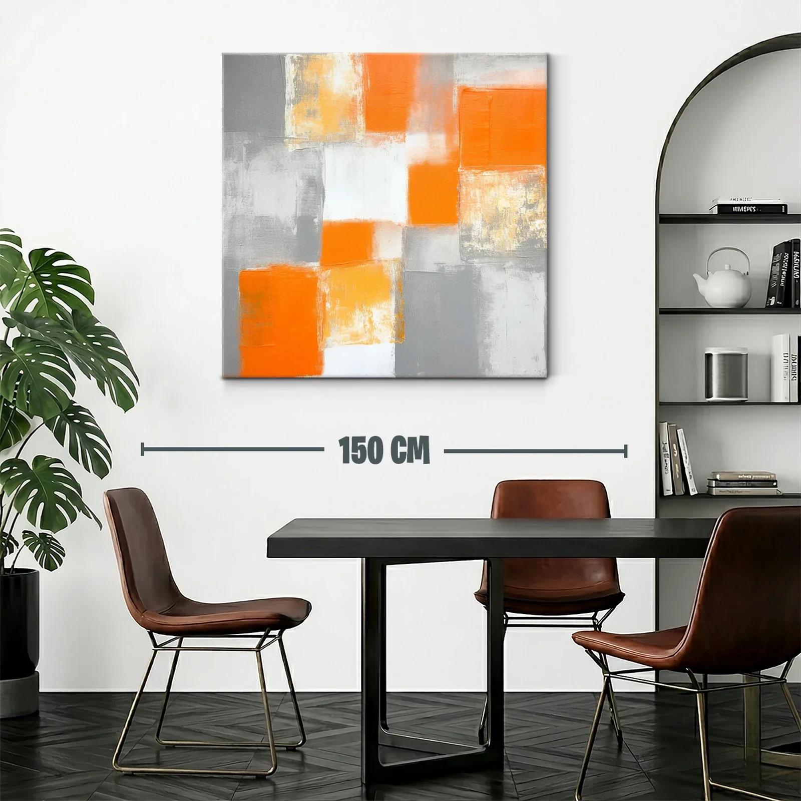 Cuadro abstracto en tonos naranjas y grises modernos — miniatura 2