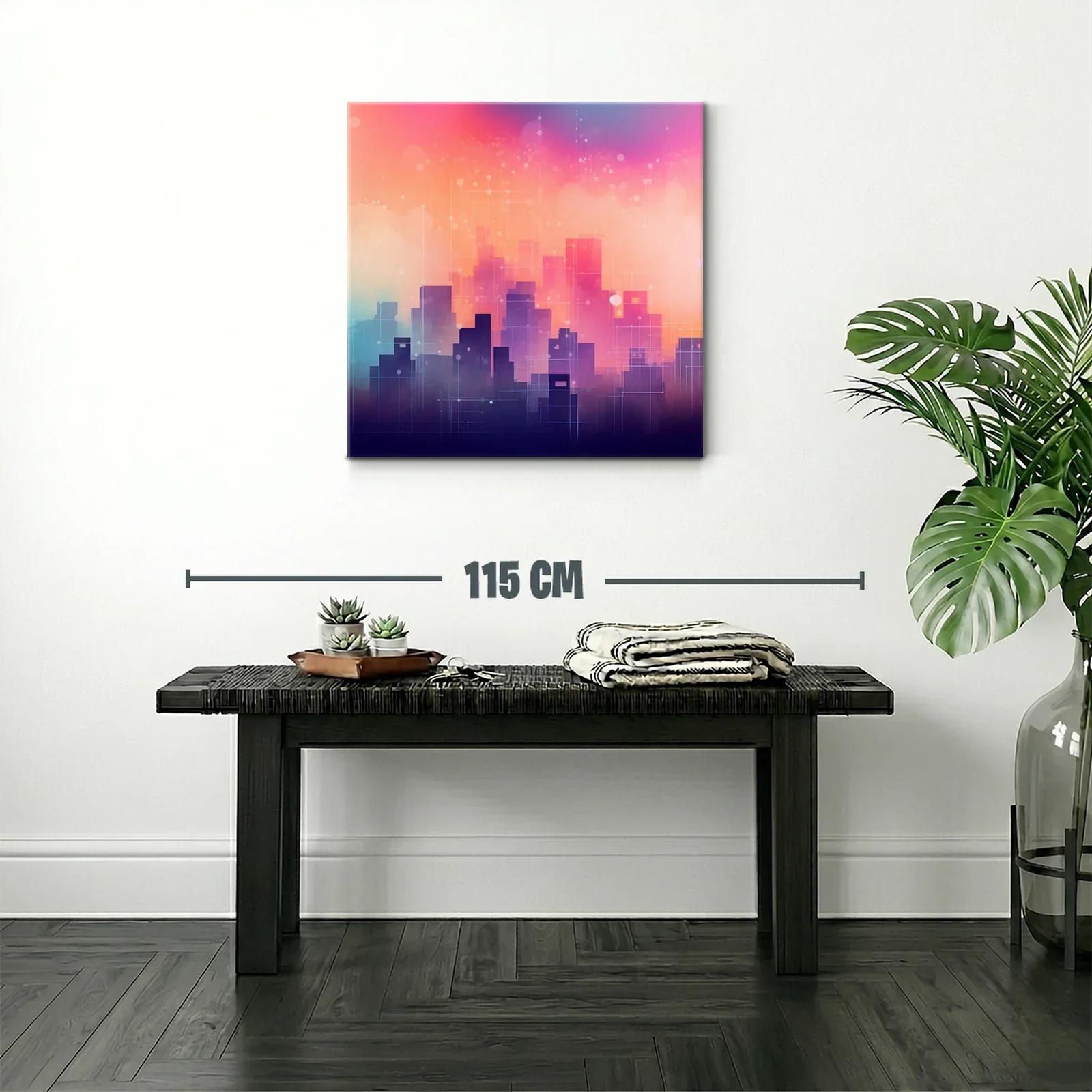 Ciudad abstracta en tonos cálidos y vibrantes al atardecer — miniatura 2
