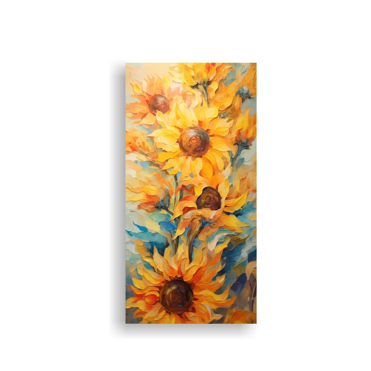 Cuadro girasoles con contraste azul verdoso — imagen principal