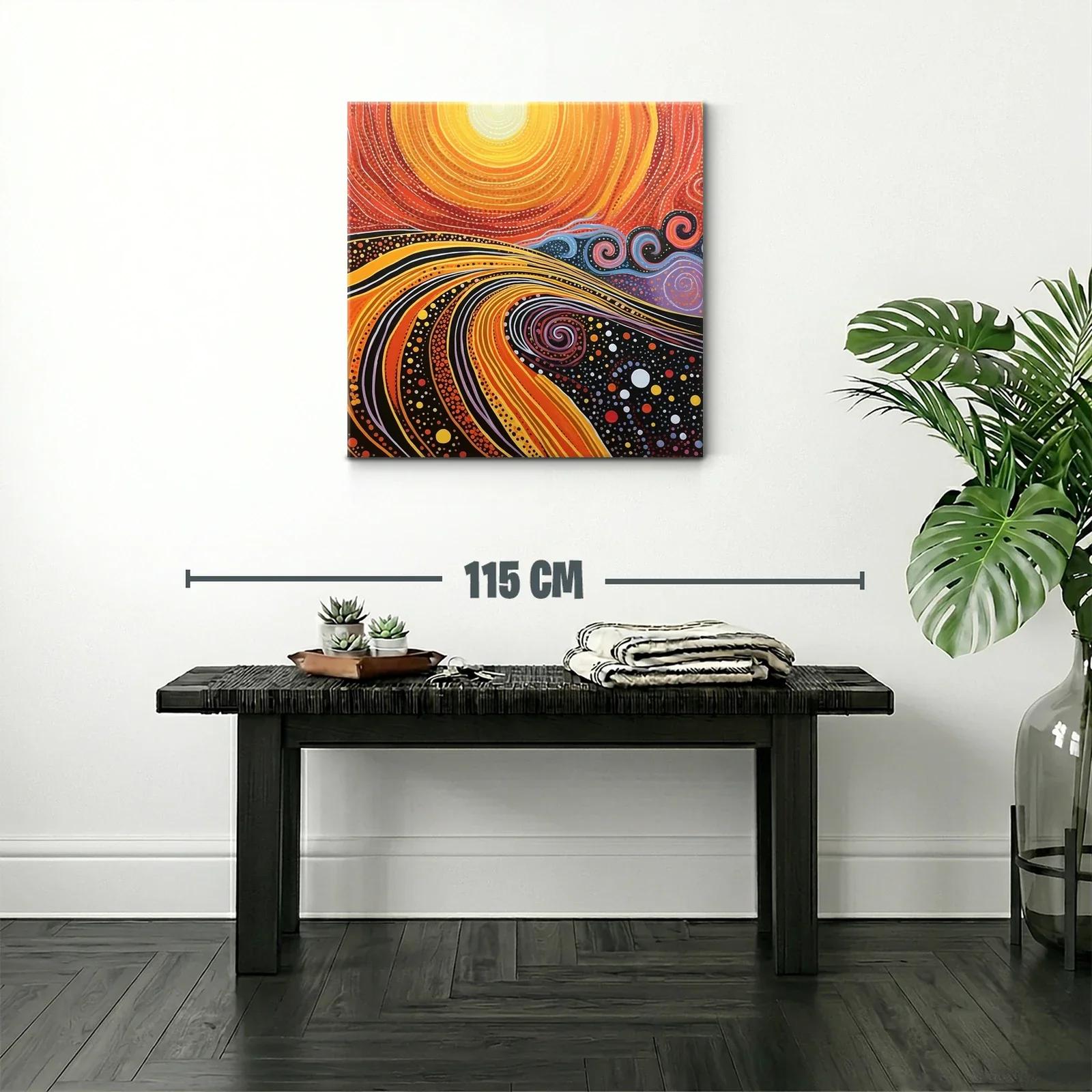Cuadro abstracto con espirales y ondas en tonos cálidos — miniatura 2