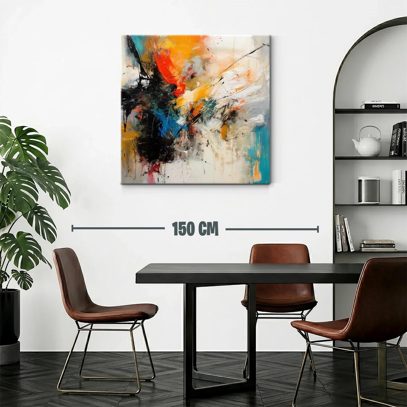 Cuadro abstracto vibrante con tonos cálidos y fríos — miniatura 2