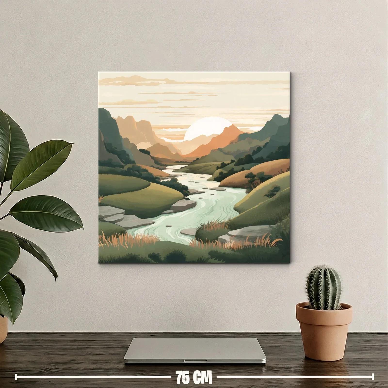 Paisaje sereno con río y montañas al atardecer — miniatura 2