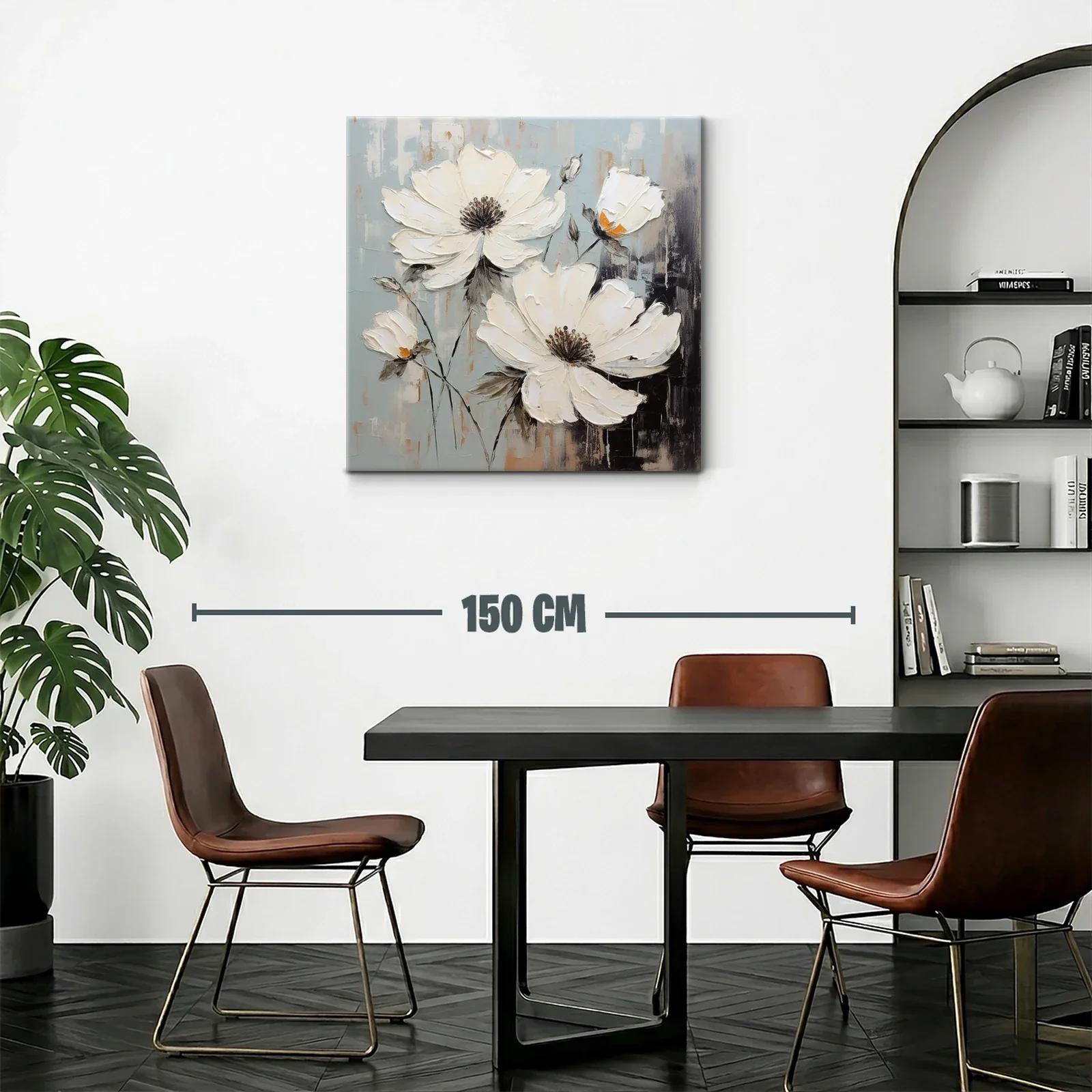 Flores blancas sobre fondo gris con toques ocres suaves — miniatura 2