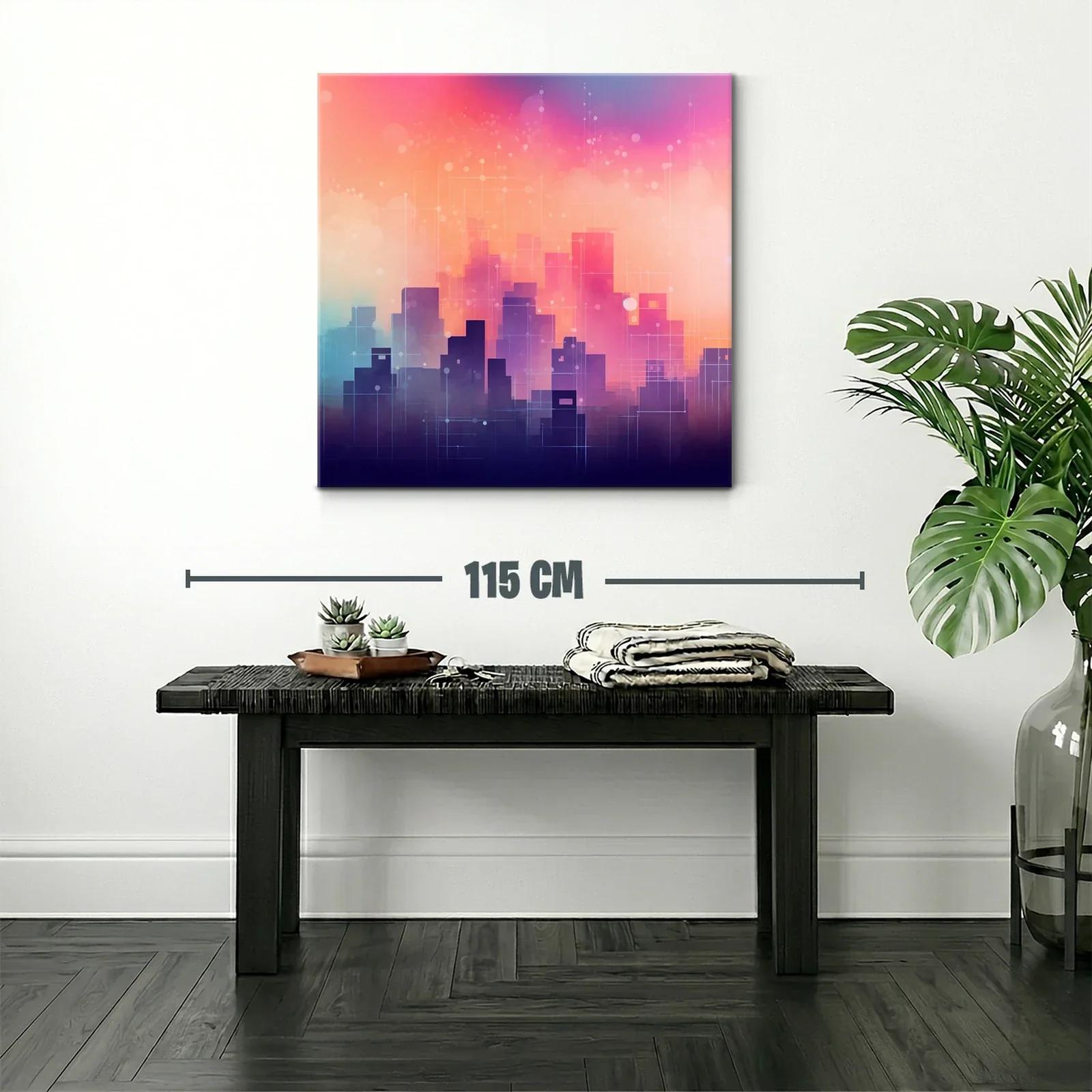 Ciudad abstracta en tonos cálidos y vibrantes al atardecer — miniatura 2