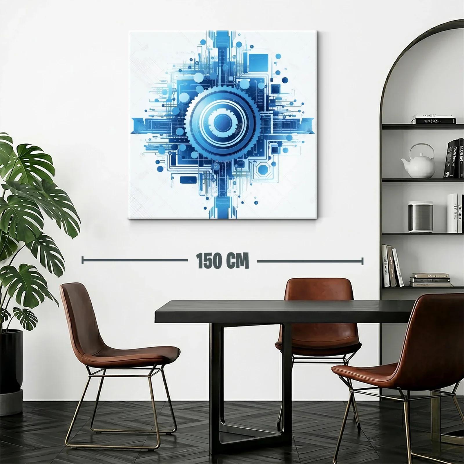 Cuadro abstracto con diseño tecnológico en tonos azules — miniatura 2