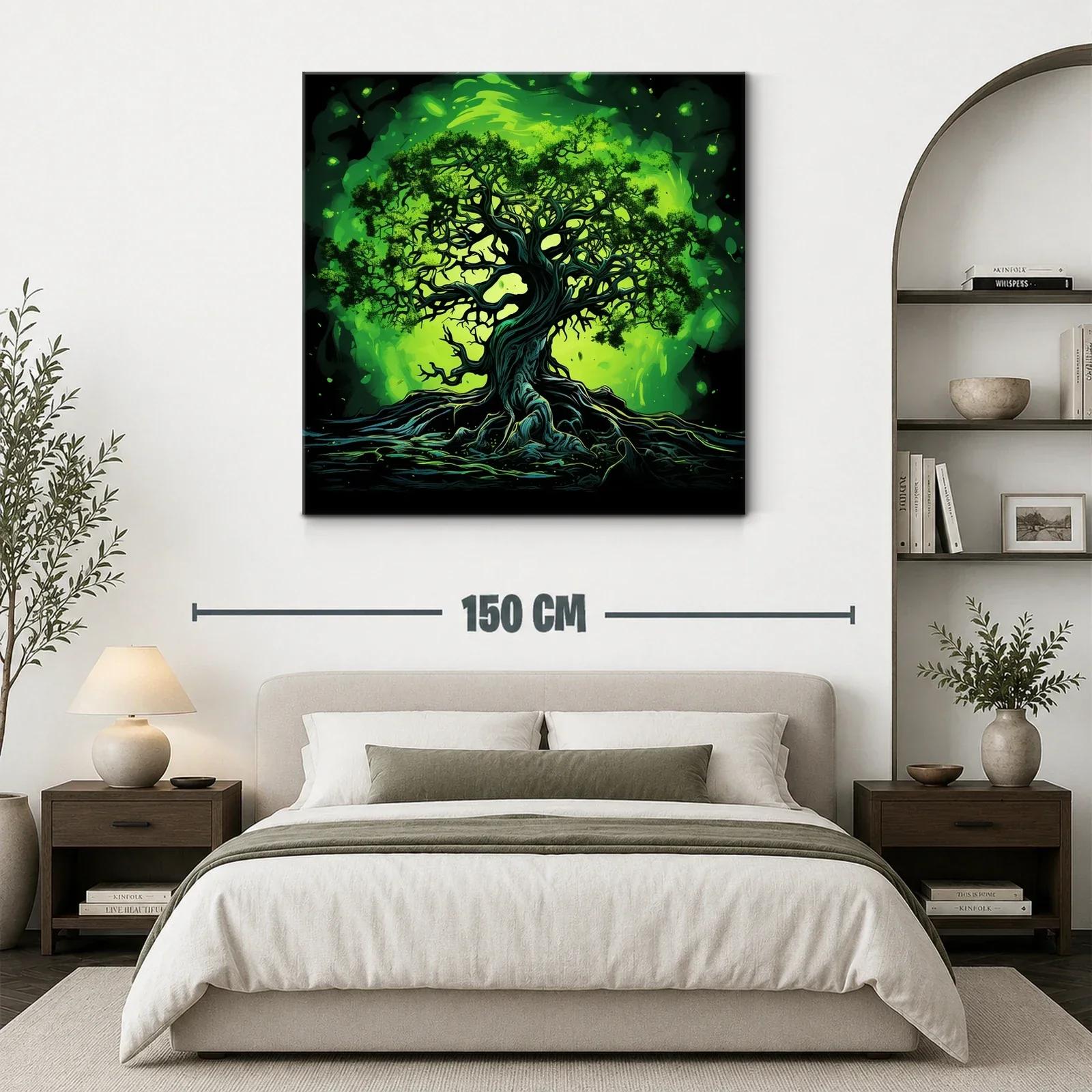 Árbol místico iluminado en tonos verdes vibrantes — miniatura 3