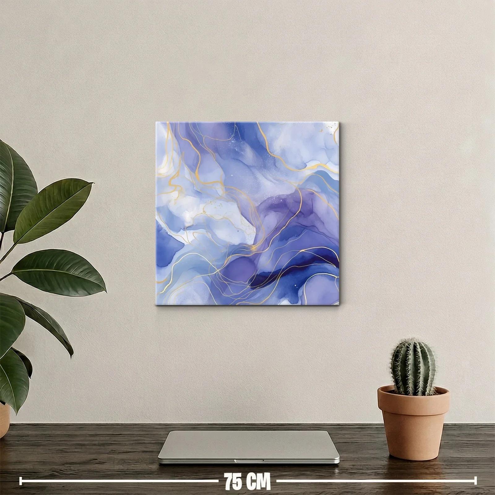 Cuadro abstracto con tonos azules y detalles dorados fluidos — miniatura 2