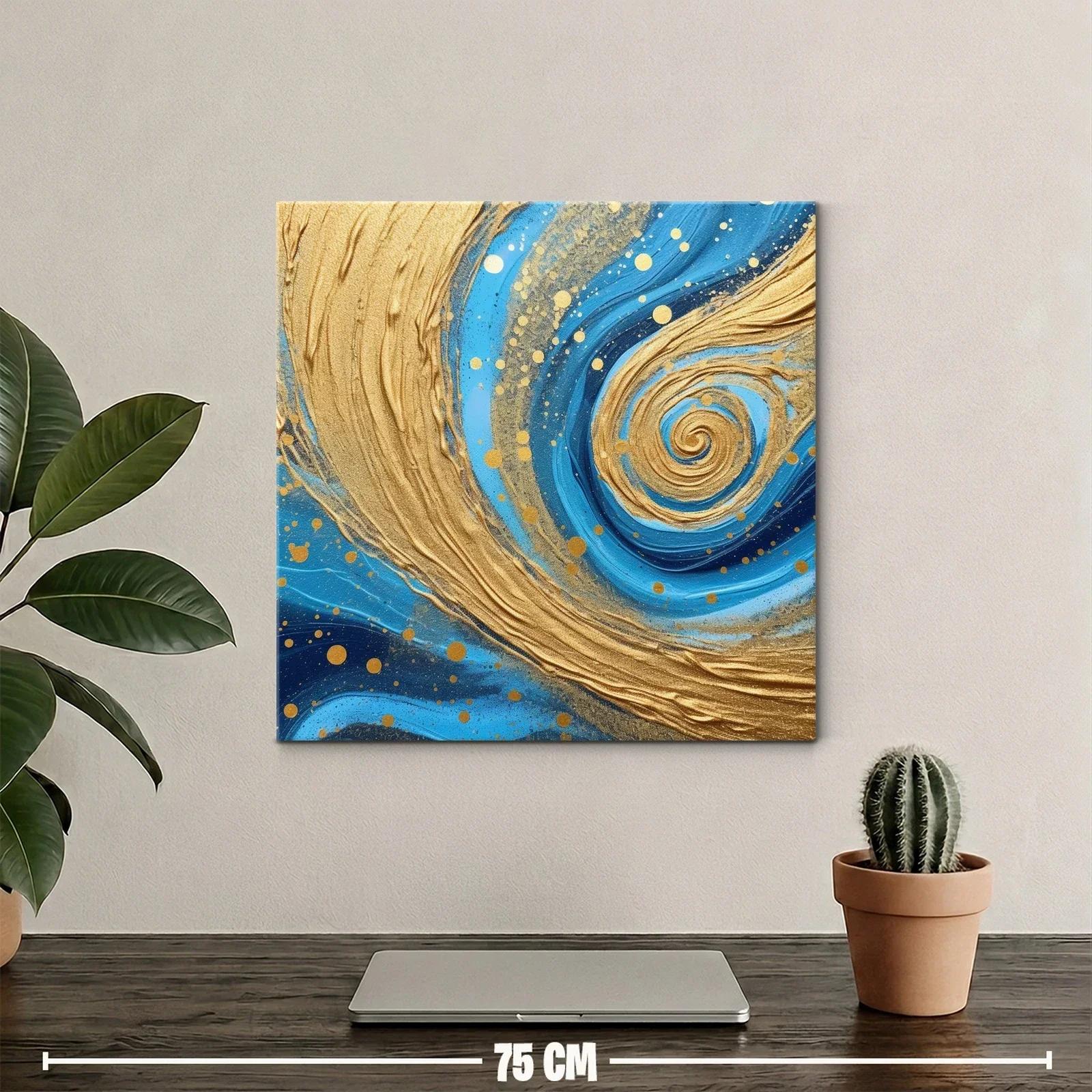Cuadro abstracto con remolinos dorados y tonos azules — miniatura 2
