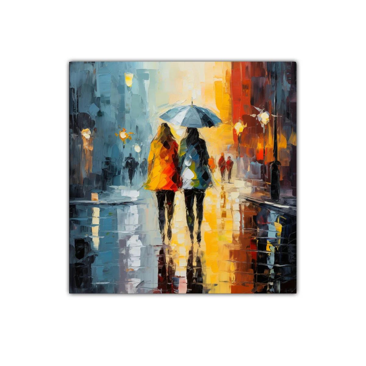 Paseo bajo la lluvia con parasol en tonos vibrantes — miniatura 1