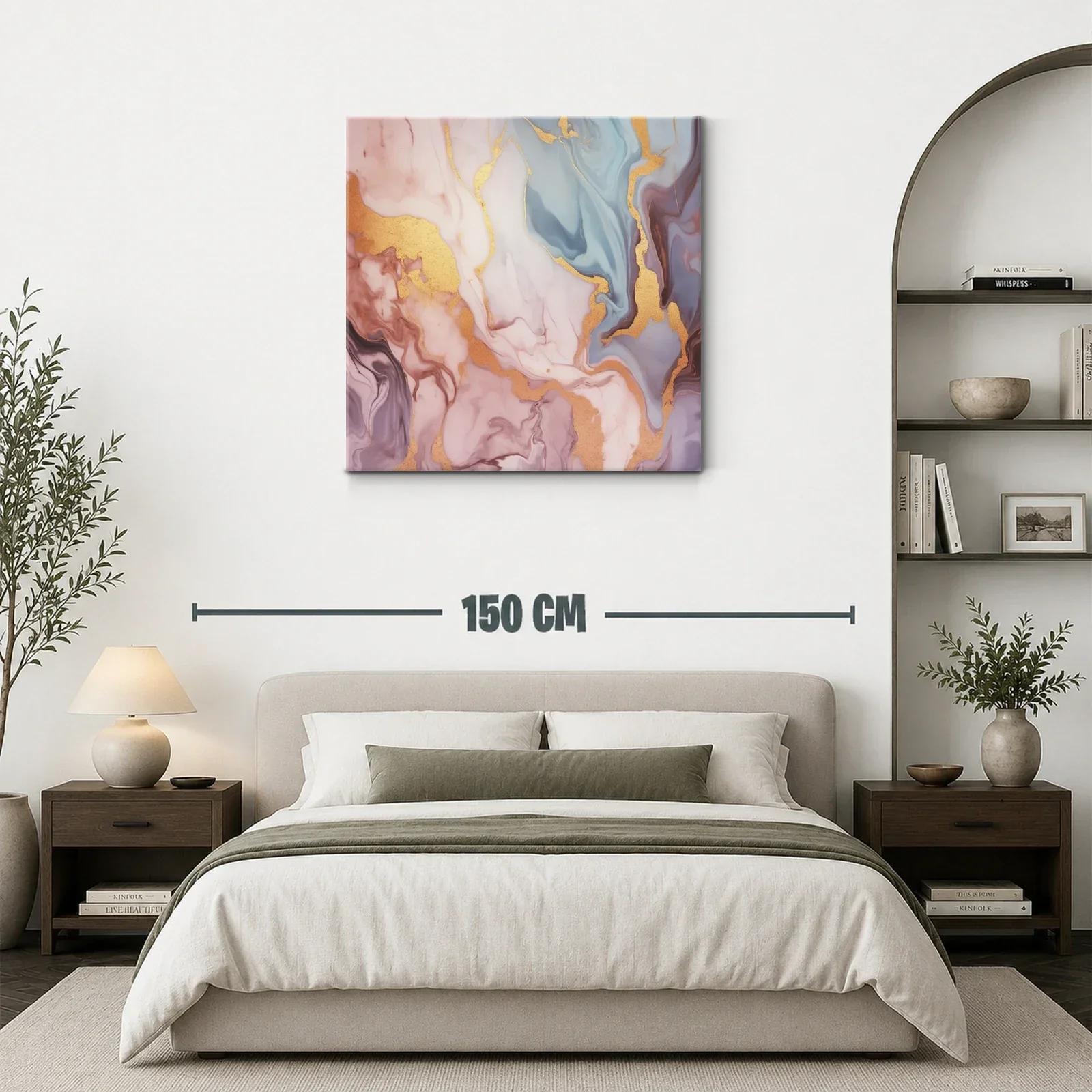 Cuadro abstracto en tonos pastel con detalles dorados — miniatura 3