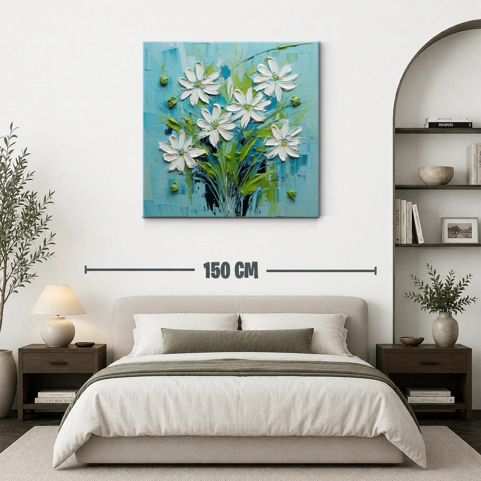 Cuadro floral con margaritas en tonos azul y verde — miniatura 3