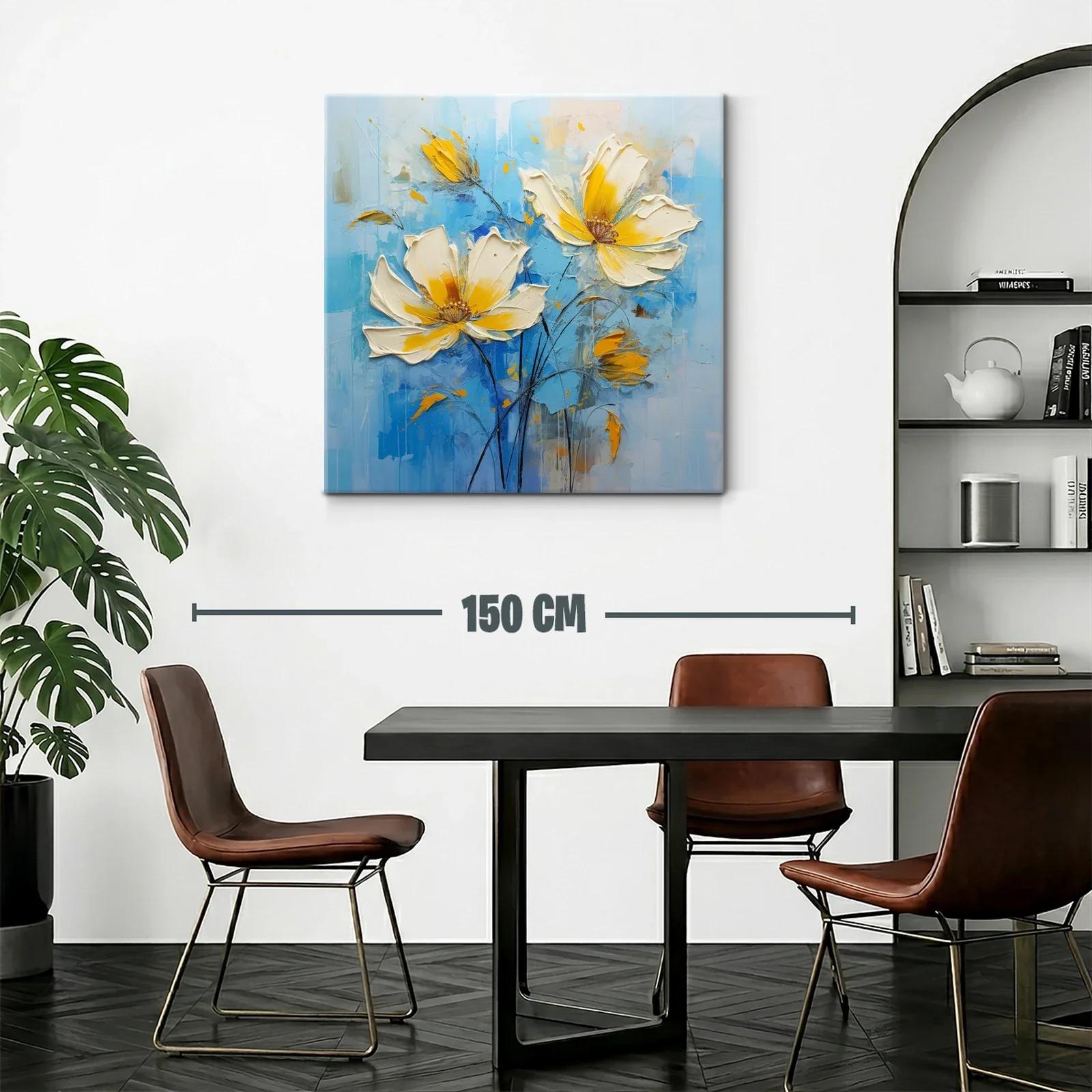 Flores en tonos amarillos sobre fondo azul relajante — miniatura 2