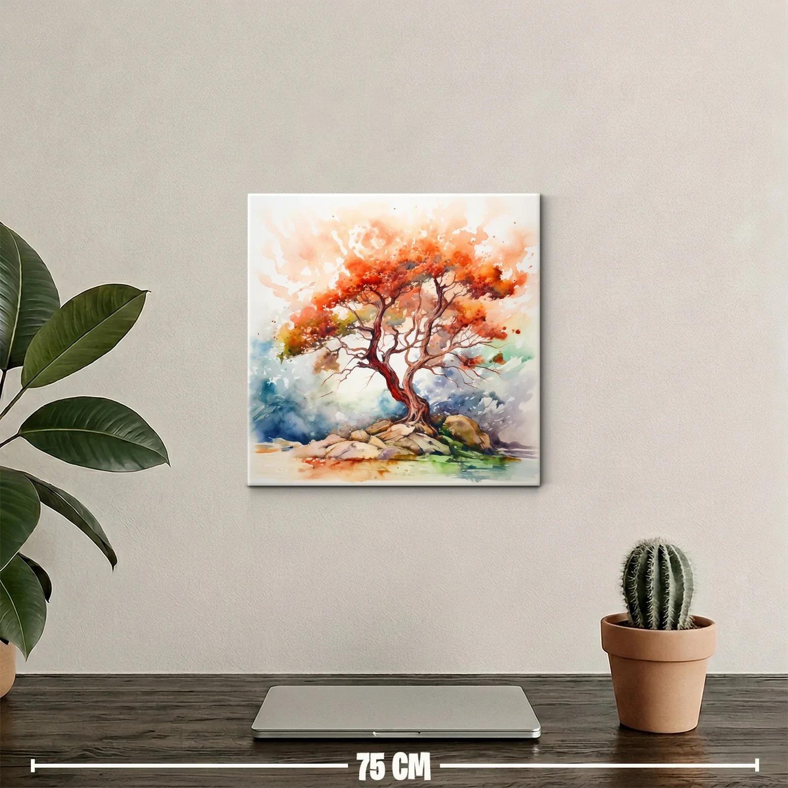 Árbol con follaje cálido y vibrante sobre rocas — miniatura 2