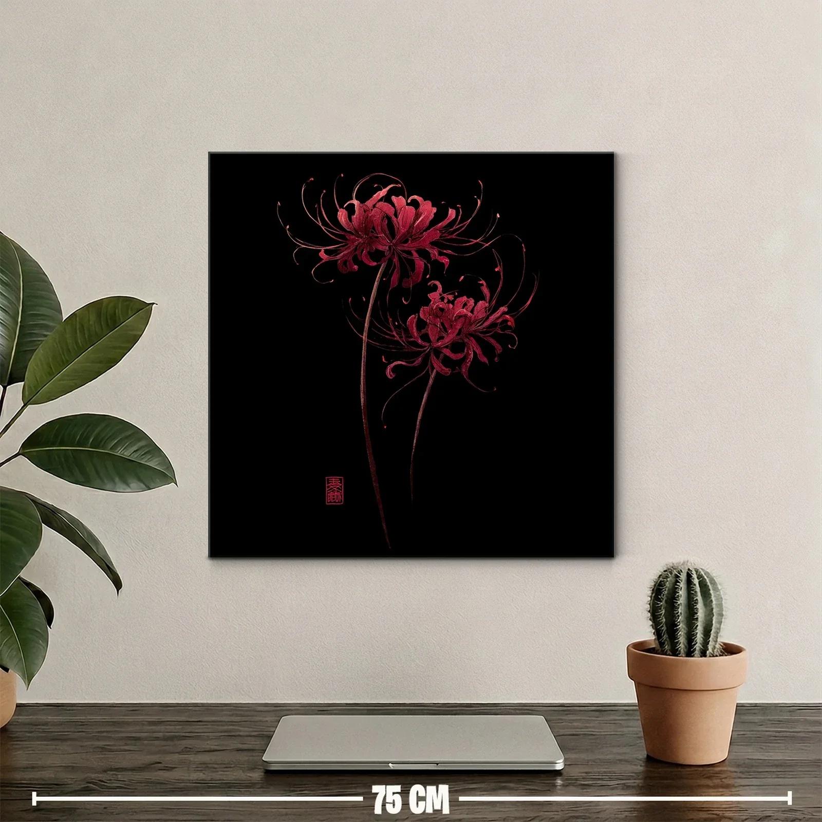 Flor roja sobre fondo negro en diseño elegante y delicado — miniatura 2
