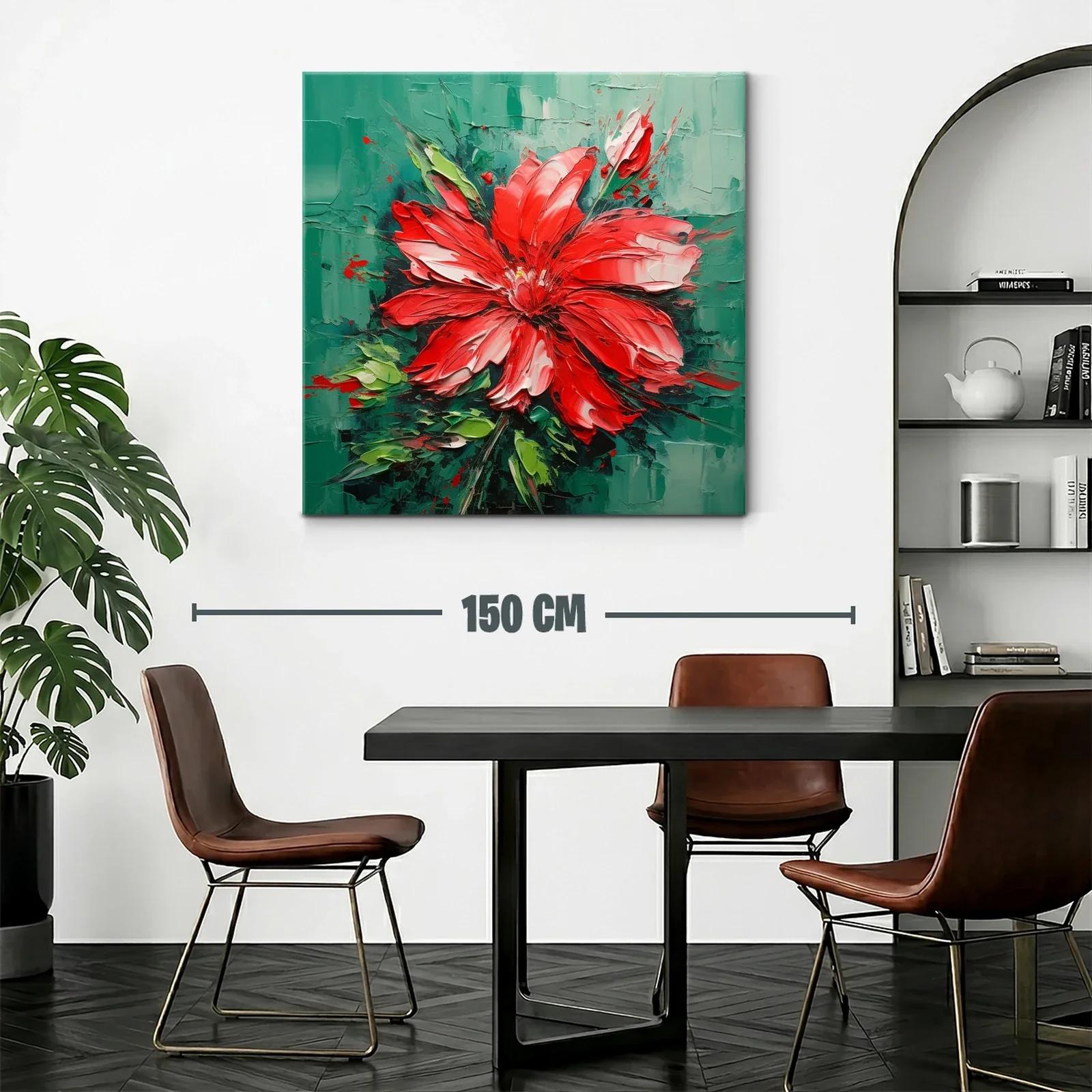 Cuadro Floral en Tonos Rojos y Verdes con Textura Viva — miniatura 2