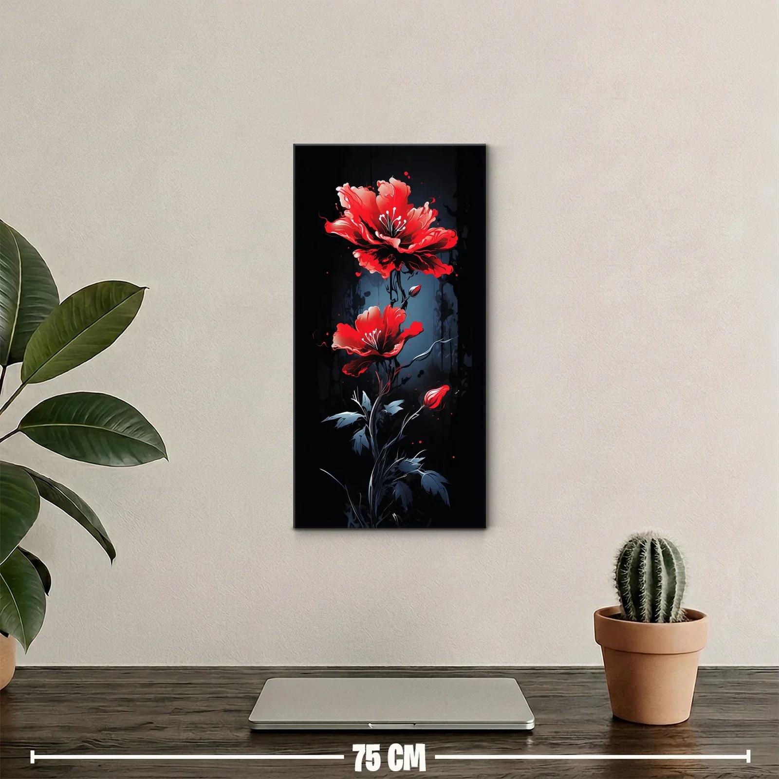 Cuadro de amapolas rojas sobre fondo negro azulado — miniatura 2
