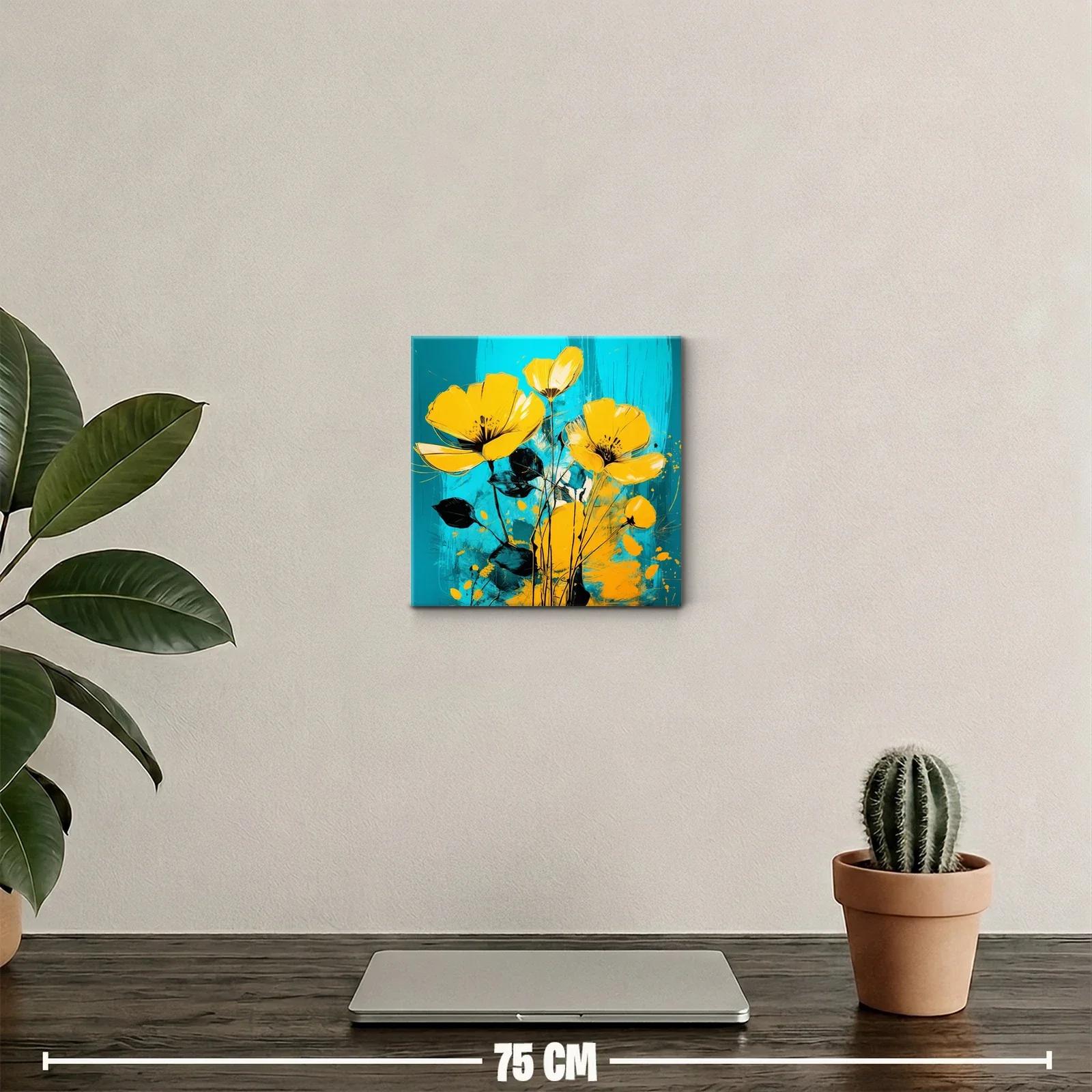 Flores amarillas vibrantes sobre fondo turquesa — miniatura 2