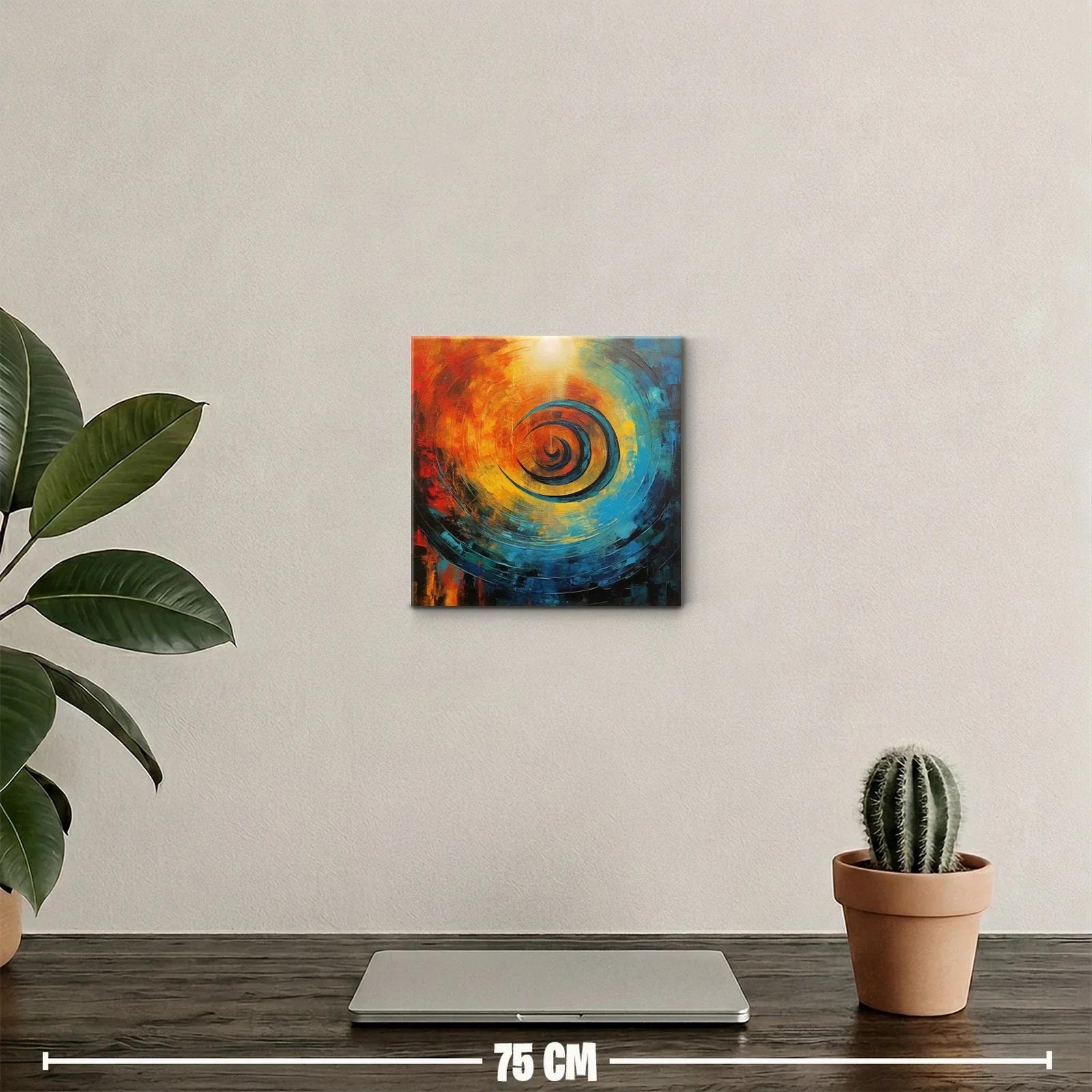 Cuadro abstracto espiral en tonos cálidos y fríos — miniatura 2