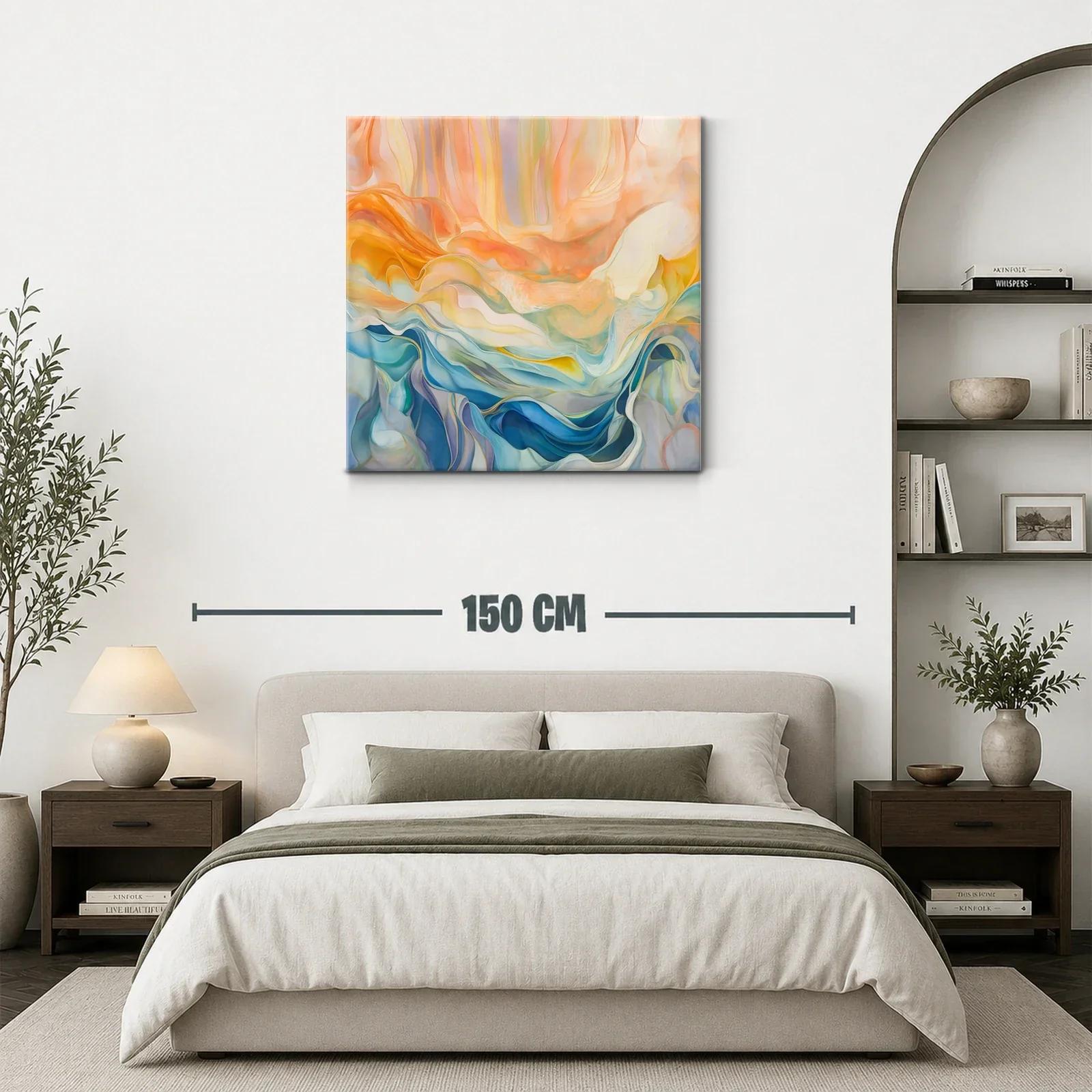 Cuadro abstracto con tonos cálidos y fríos en armonía fluida — miniatura 3