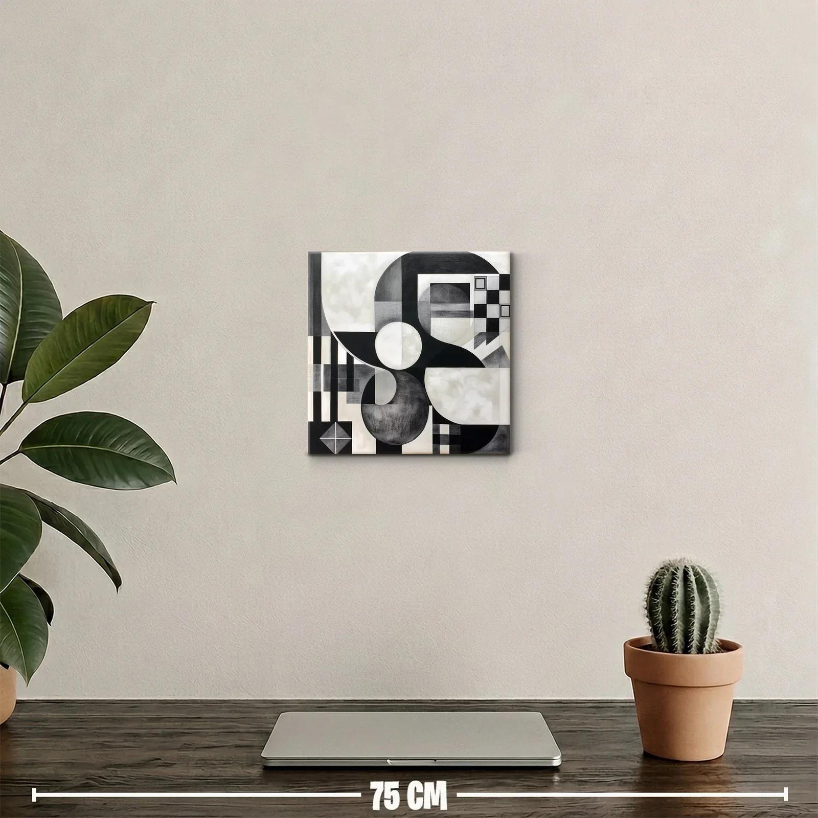 Cuadro abstracto en blanco y negro con formas geométricas — miniatura 2