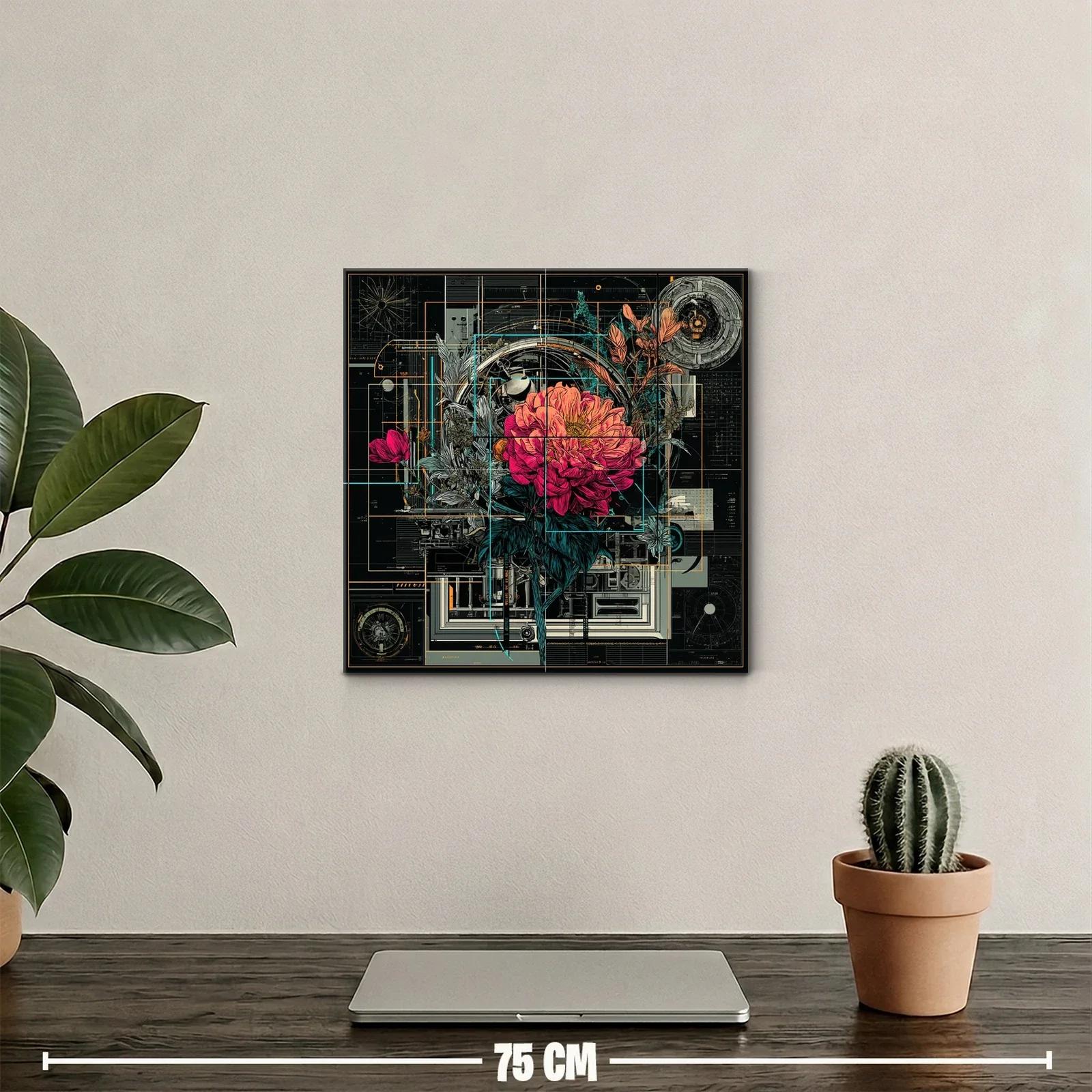 Composición floral futurista con elementos técnicos y vibrantes — miniatura 2