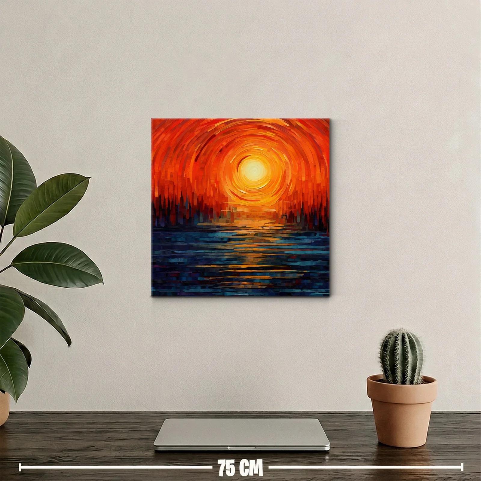 Cuadro abstracto con atardecer en tonos cálidos y contrastantes — miniatura 2