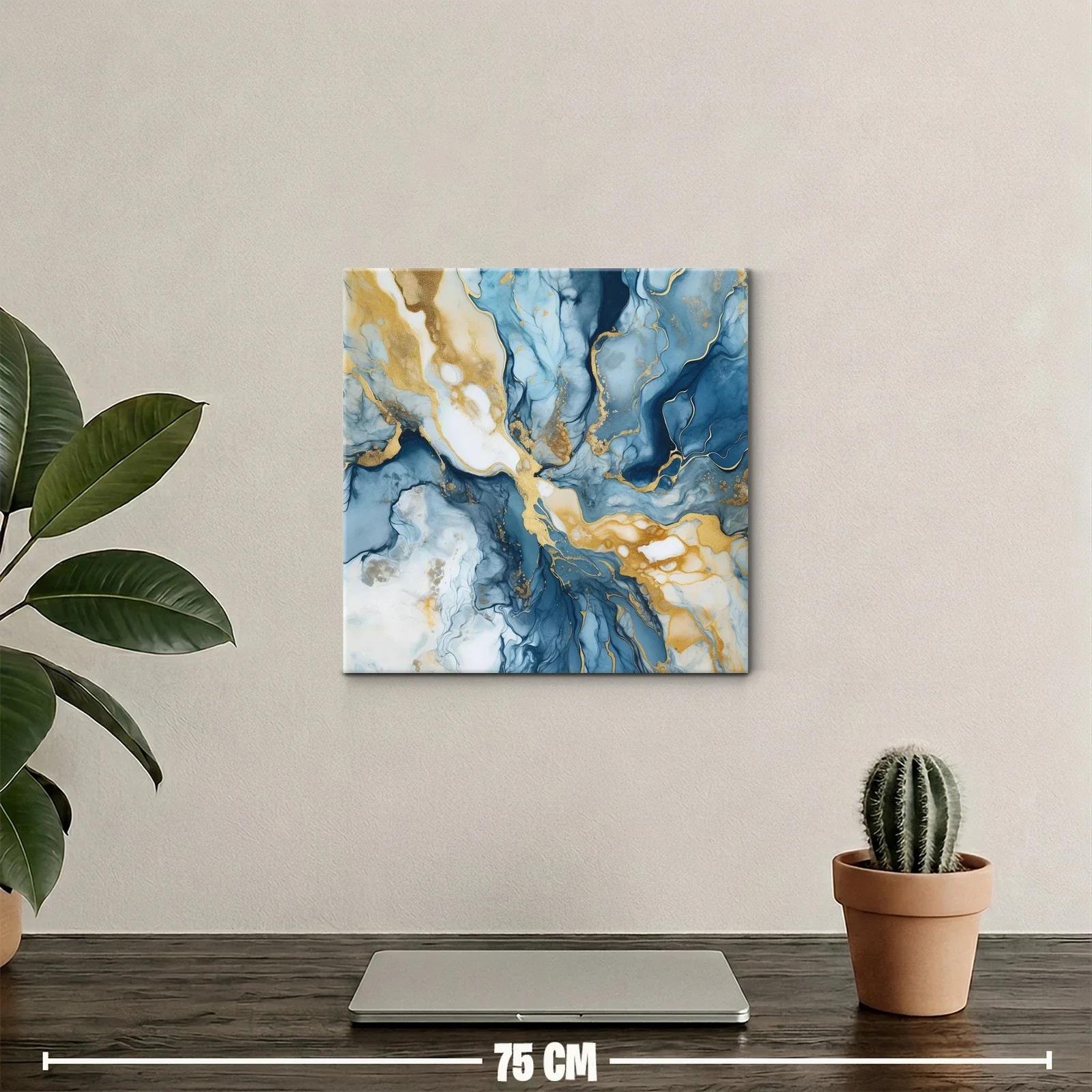 Arte abstracto con tonos azul y dorado para ambientes elegantes — miniatura 2