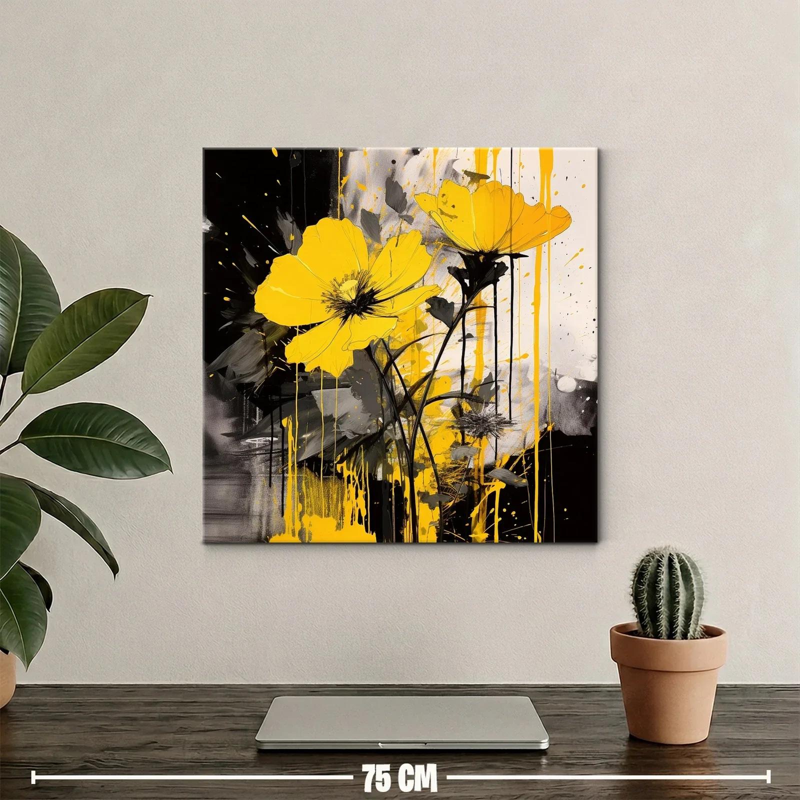 Vibrante cuadro floral con tonos amarillos y contraste negro — miniatura 2