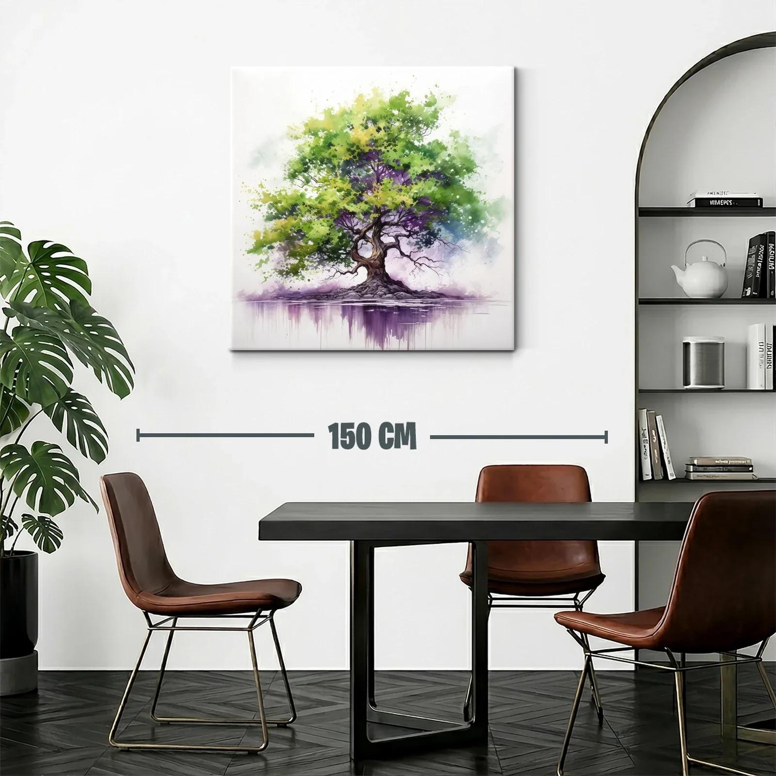 Árbol vibrante con tonos verdes y morados sobre reflejo acuático — miniatura 2