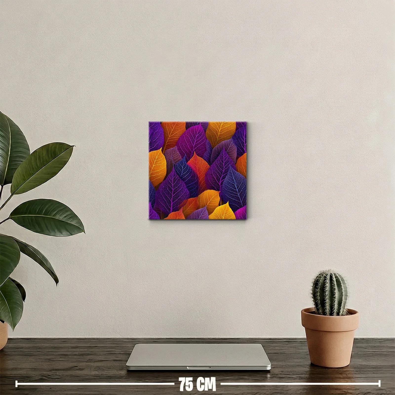 Cuadro decorativo con hojas en tonos morados y dorados vibrantes — miniatura 2