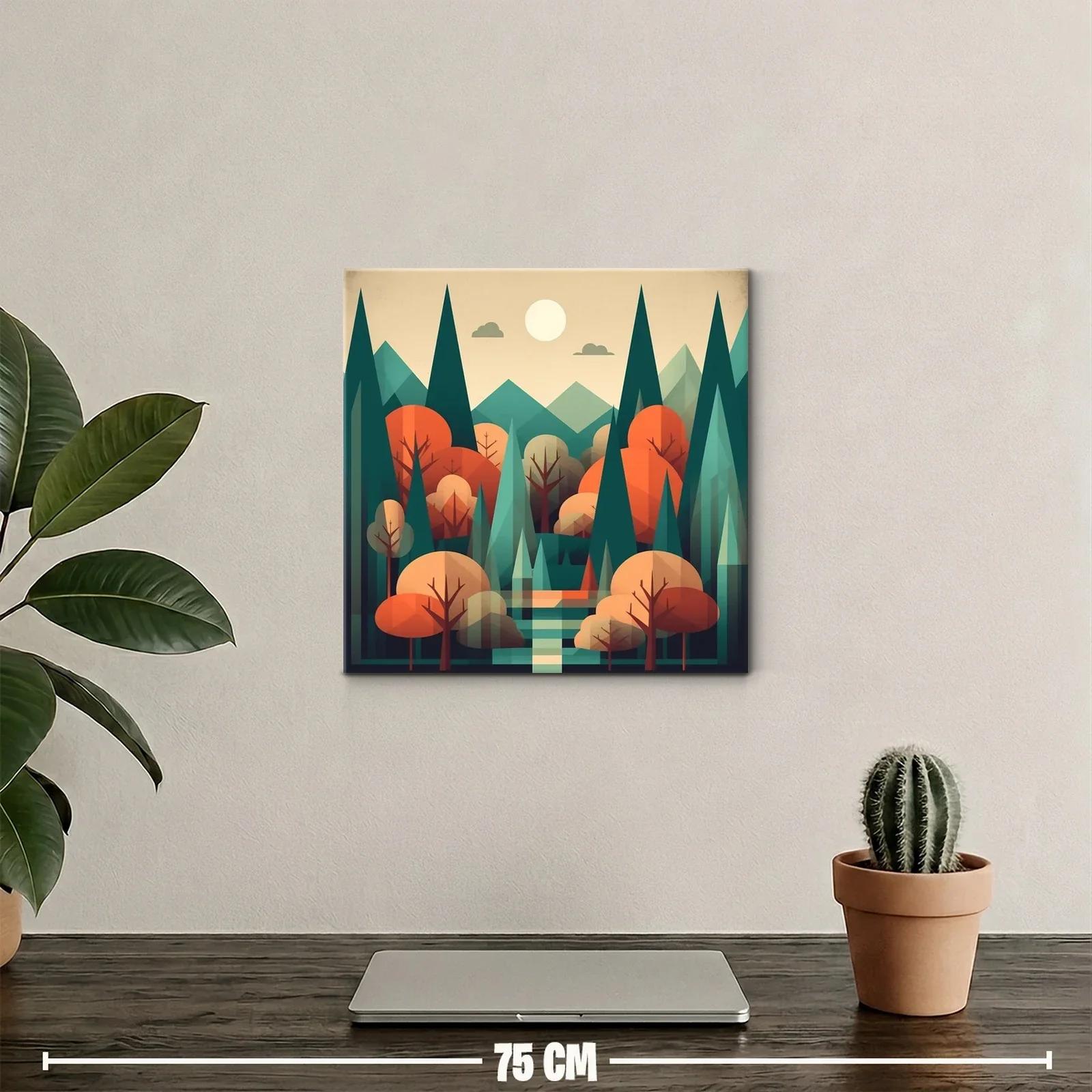 Paisaje geométrico bosque otoñal con tonos cálidos y verdes — miniatura 2