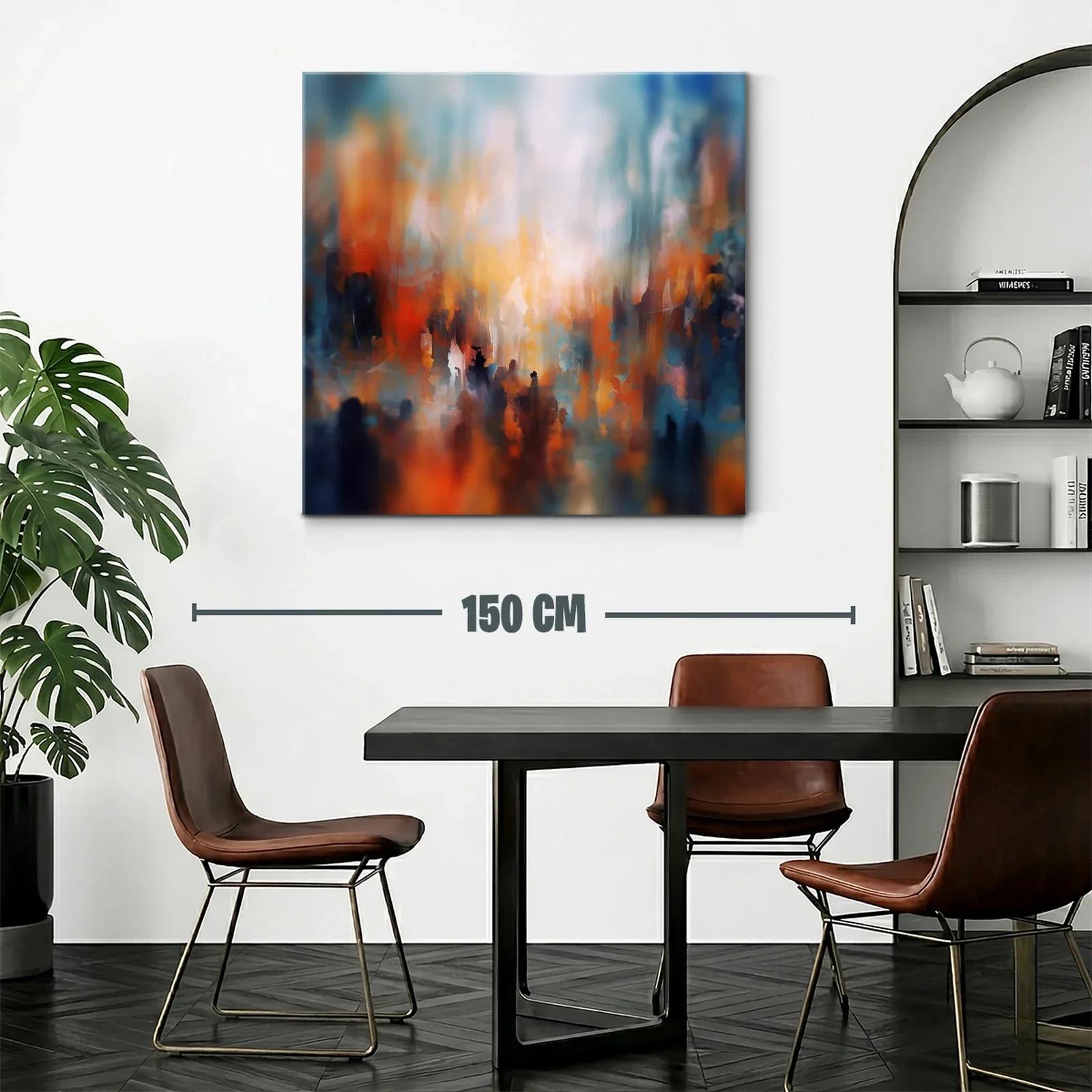 Cuadro Abstracto con Tonos Cálidos y Fríos en Armonía — miniatura 2