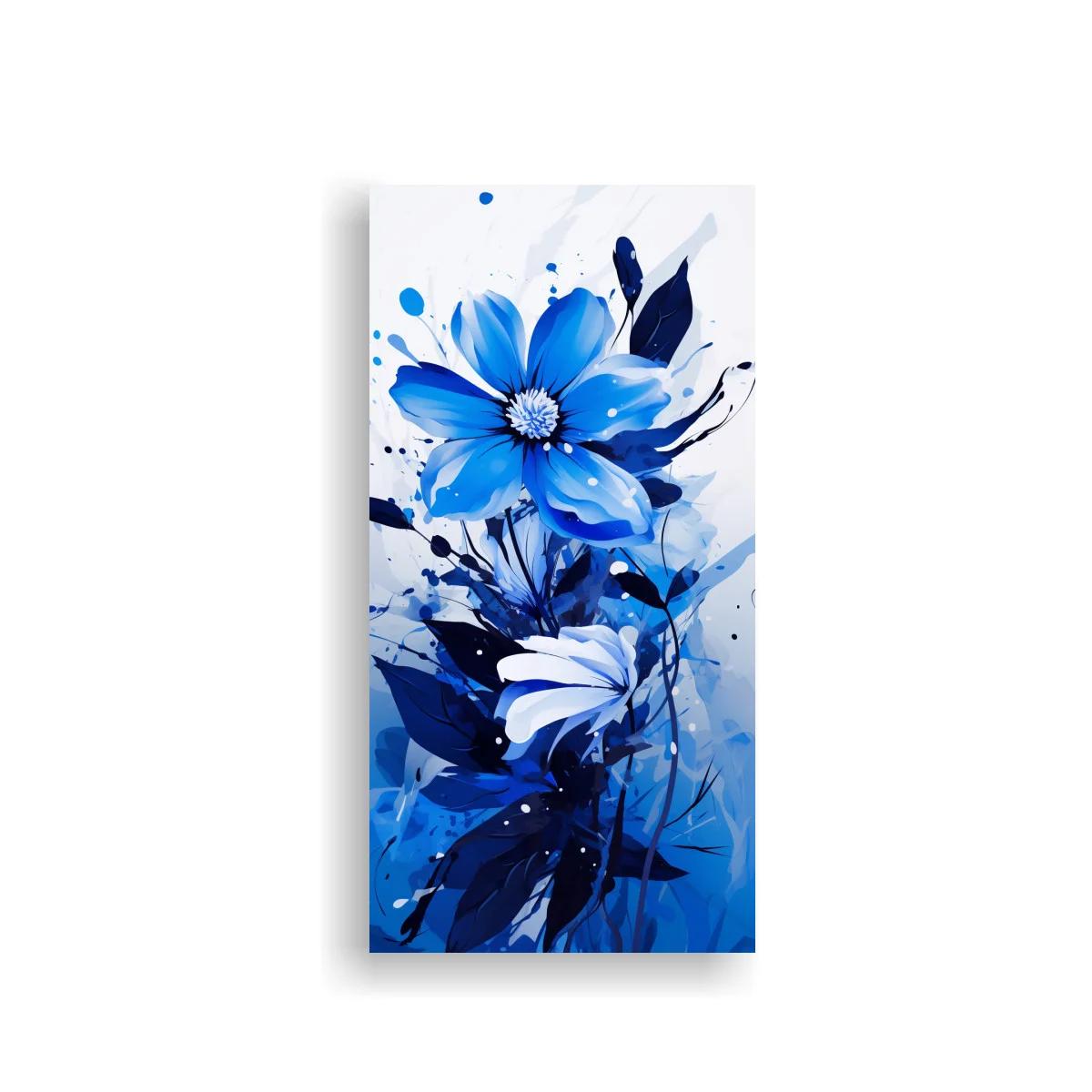 Cuadro flor azul abierta con salpicaduras expresivas — imagen principal