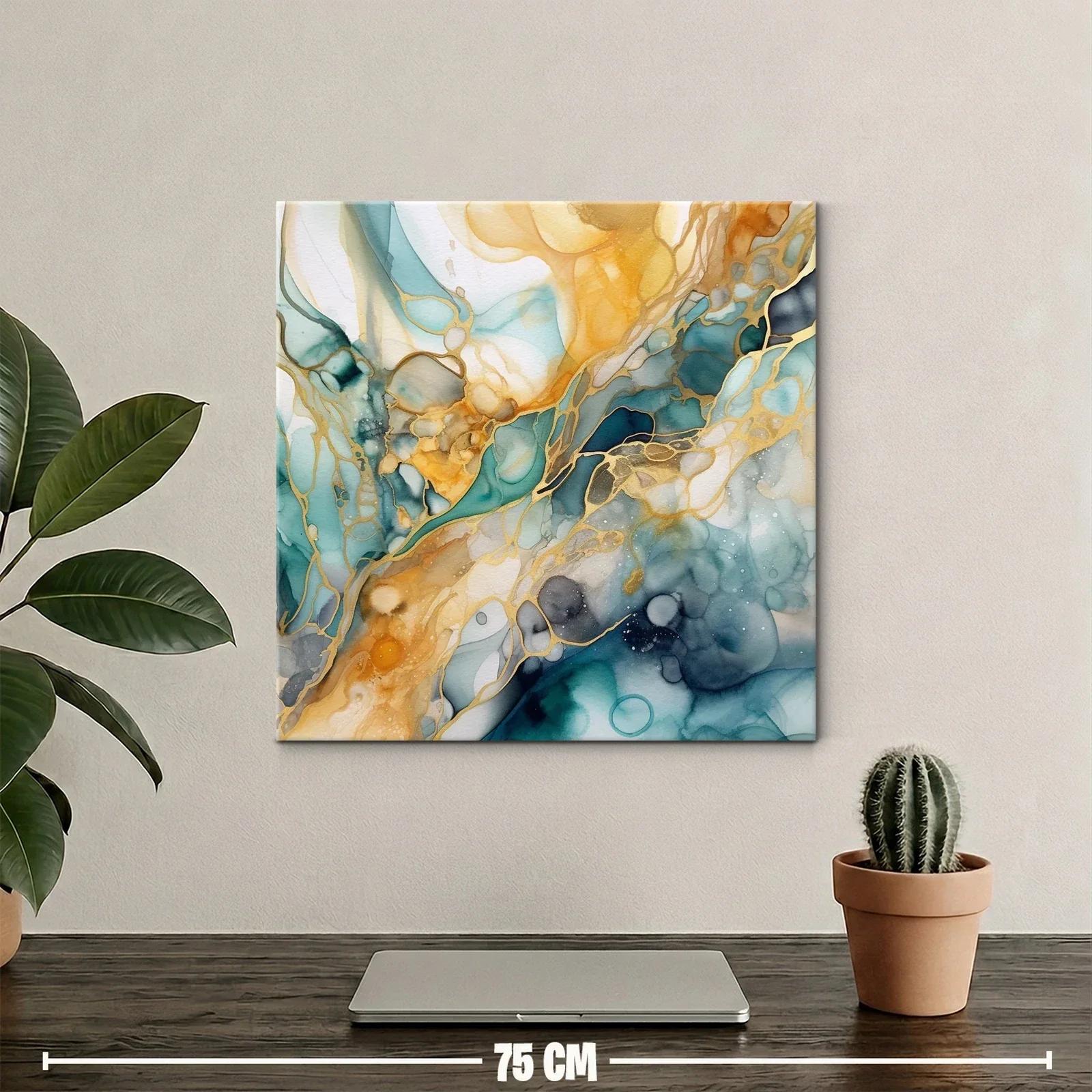 Cuadro abstracto con tonos dorados y azules intensos — miniatura 2