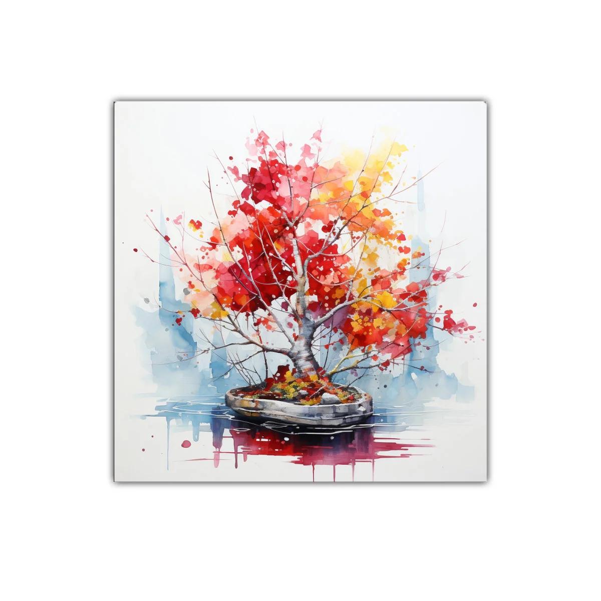 Cuadro árbol bonsái con hojas rojas y amarillas vibrantes — miniatura 1