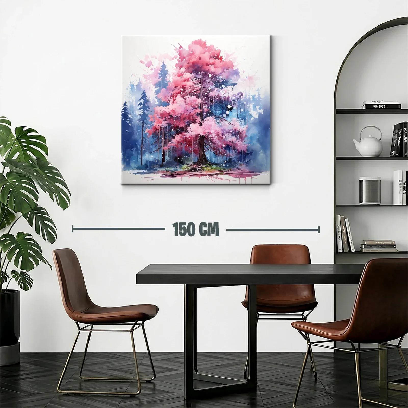 Árbol rosa vibrante en bosque azul nebuloso — miniatura 2