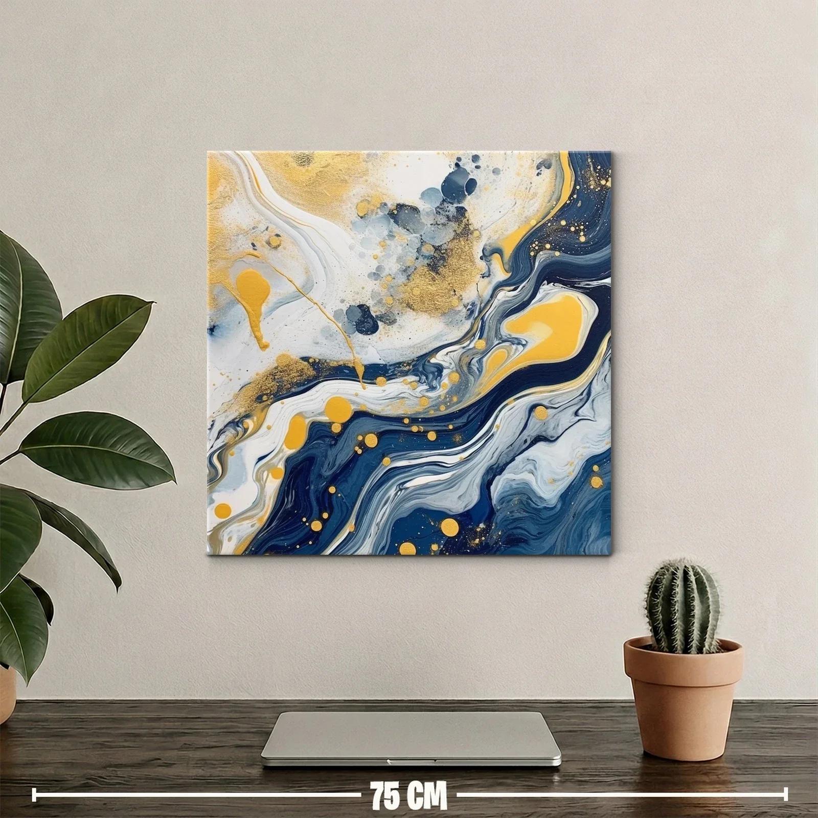 Cuadro abstracto con tonos azul y dorado envolventes — miniatura 2