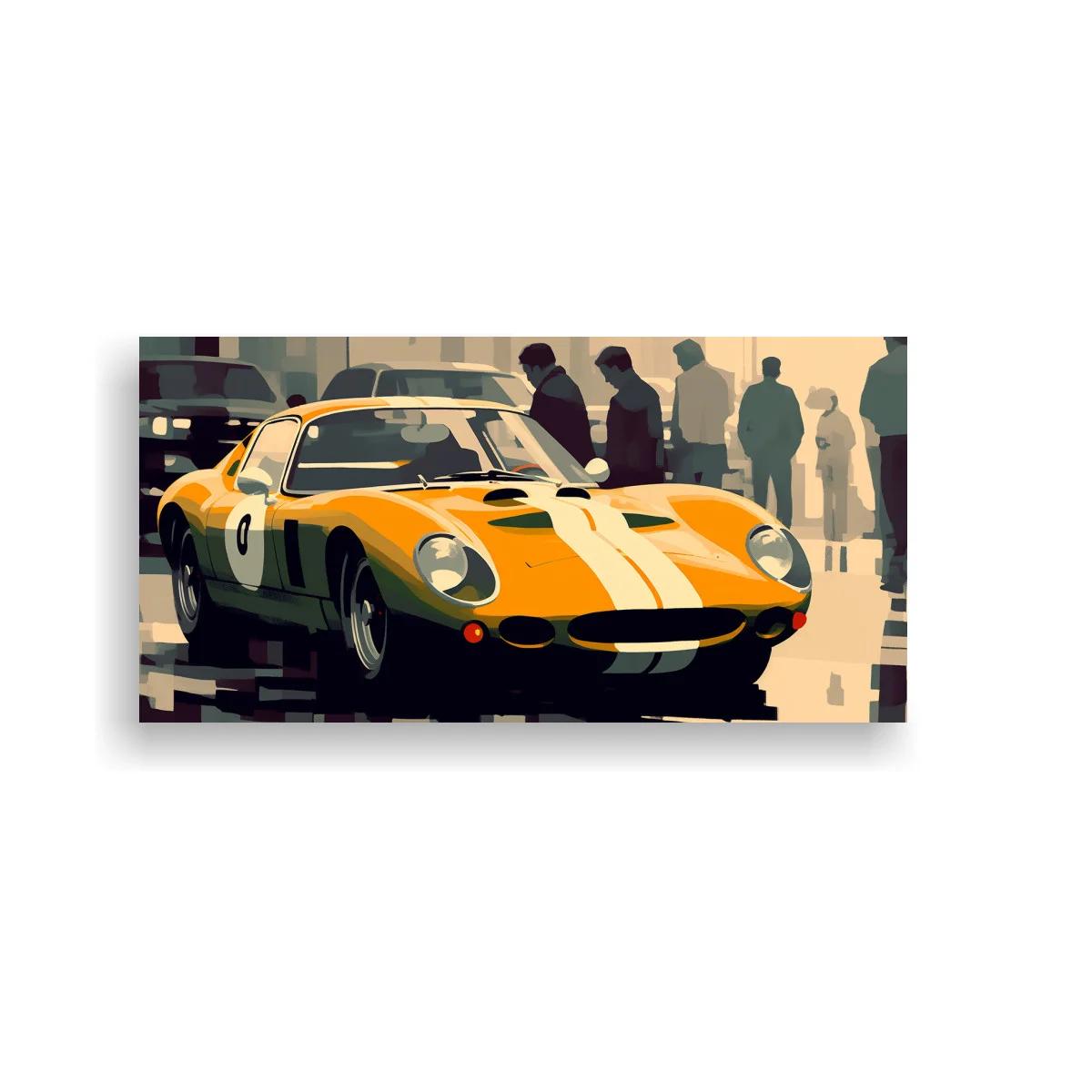 Cuadro coche deportivo clásico naranja con franjas blancas — imagen principal