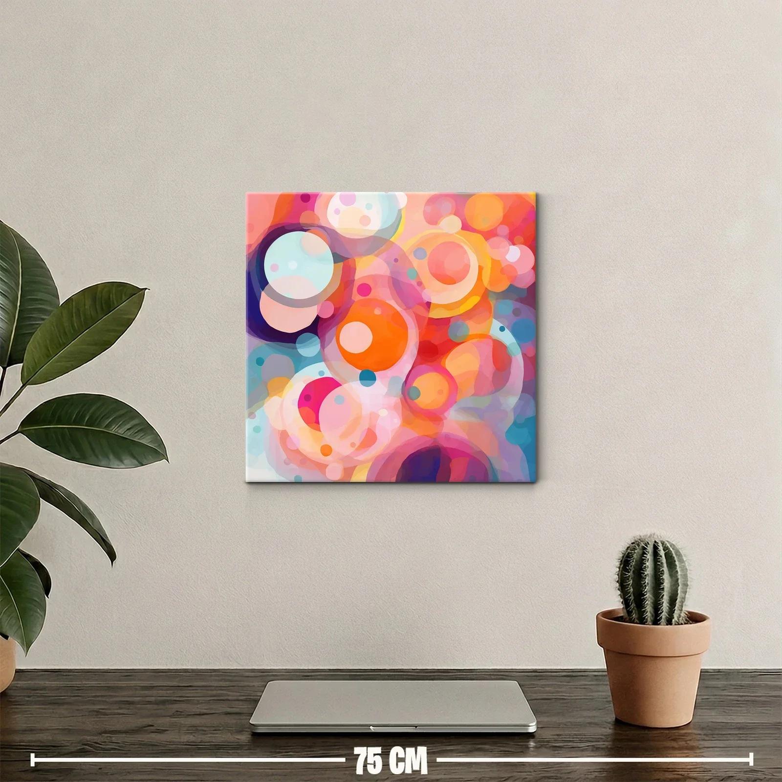 Cuadro abstracto con formas circulares en tonos cálidos y fríos — miniatura 2