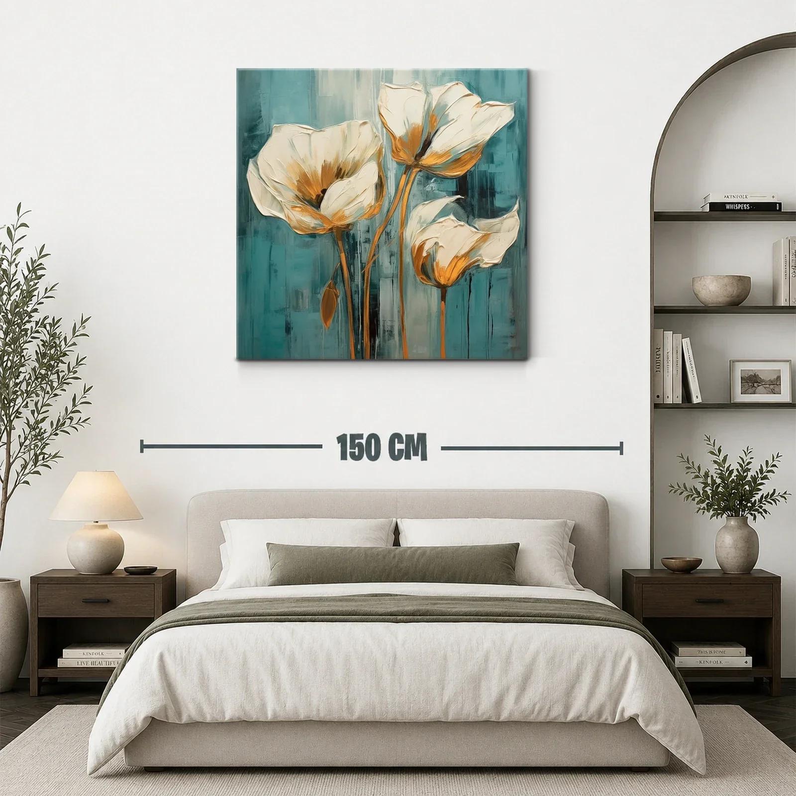 Cuadro floral elegante con tonos crema y azul verdoso — miniatura 3