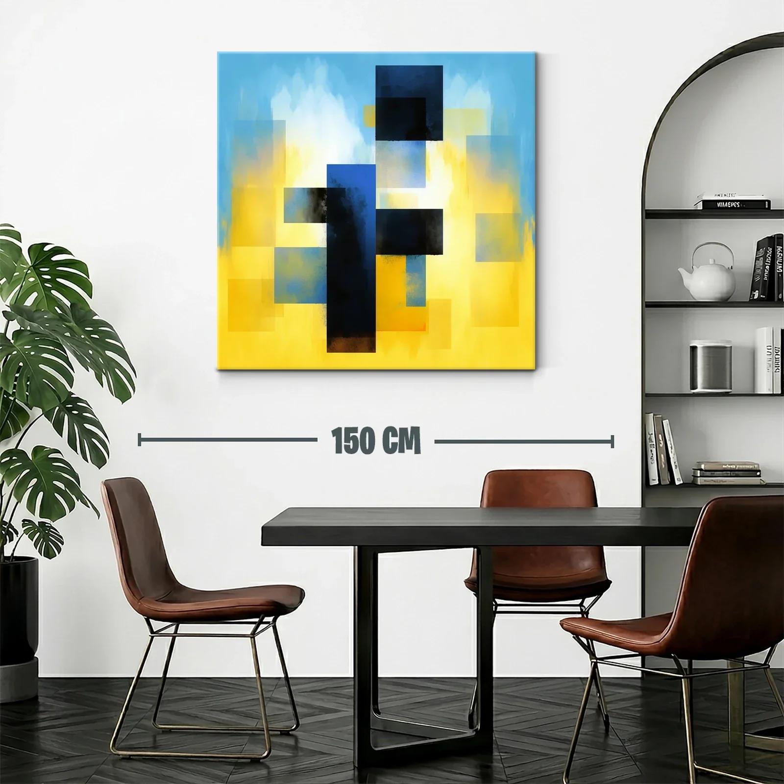 Cuadro abstracto con bloques y degradados en azul y amarillo — miniatura 2