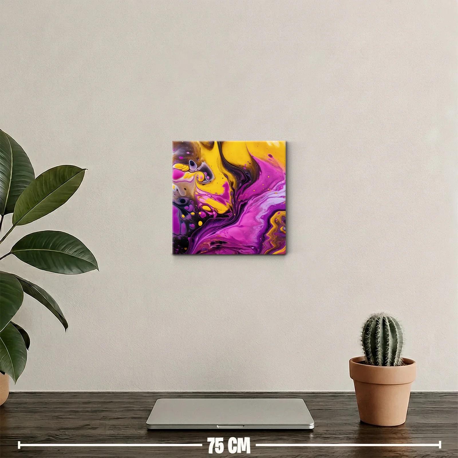 Cuadro abstracto vibrante con tonos fucsia y amarillo — miniatura 2